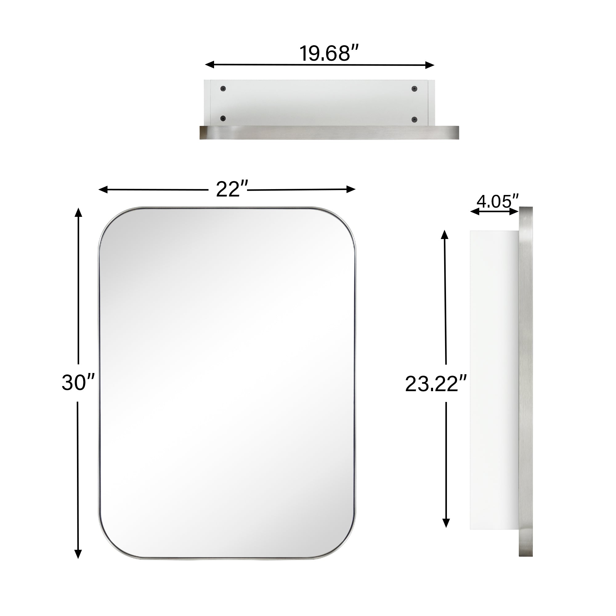 Surface and Recessed Mount Rectangular Stainless Steel Metal Framed Bathroom Medicine Cabinet with Mirror, 22'' W x 30'' H