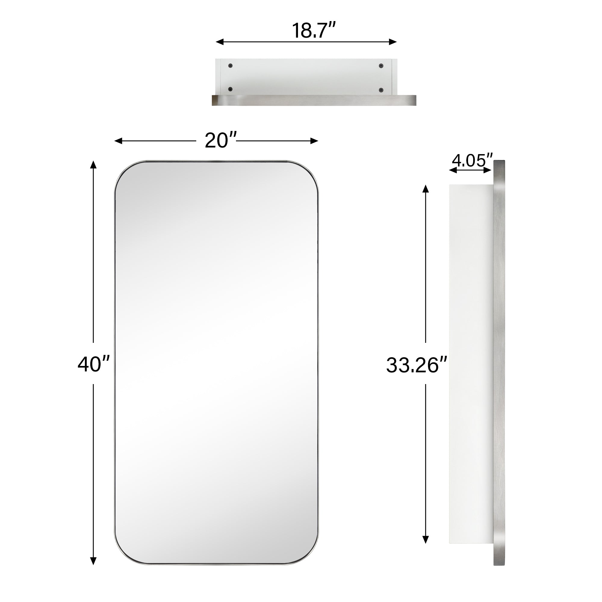 Surface and Recessed Mount Rectangular Long Narrow Stainless Steel Metal Framed Bathroom Medicine Cabinet with Mirror, 20'' W x 40'' H
