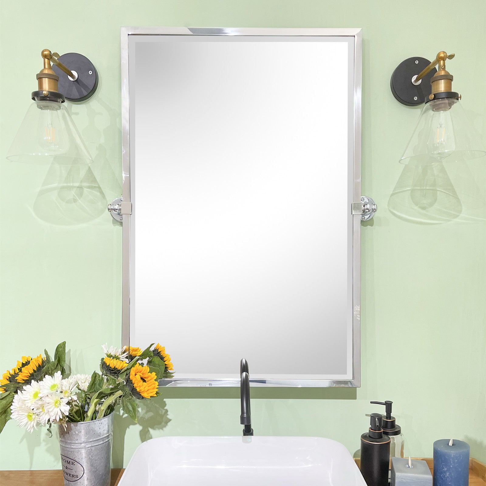 Rectangular Metal Framed Pivot Wall Mounted Bathroom Vanity Mirror