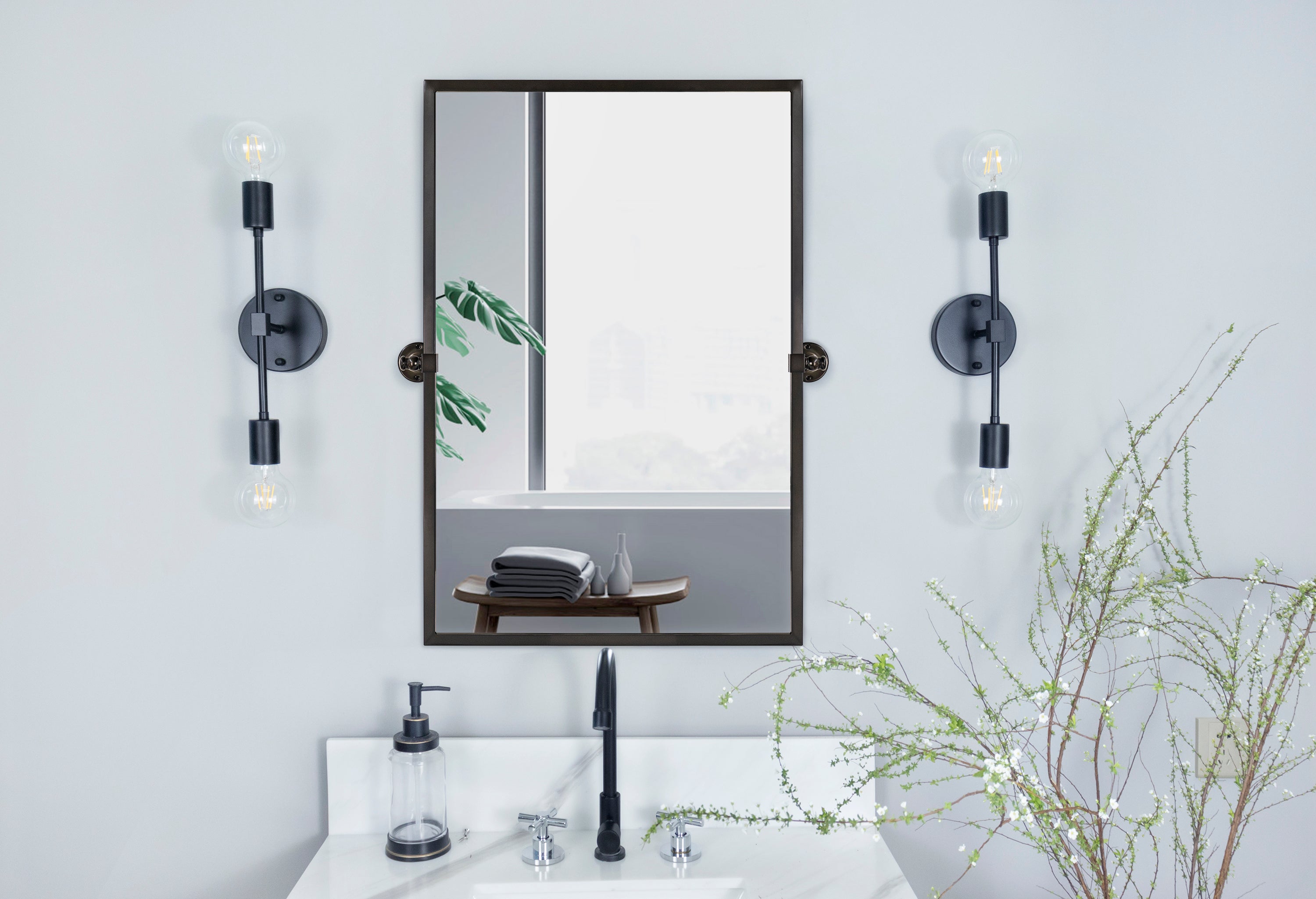 Rectangular Metal Framed Pivot Wall Mounted Bathroom Vanity Mirror