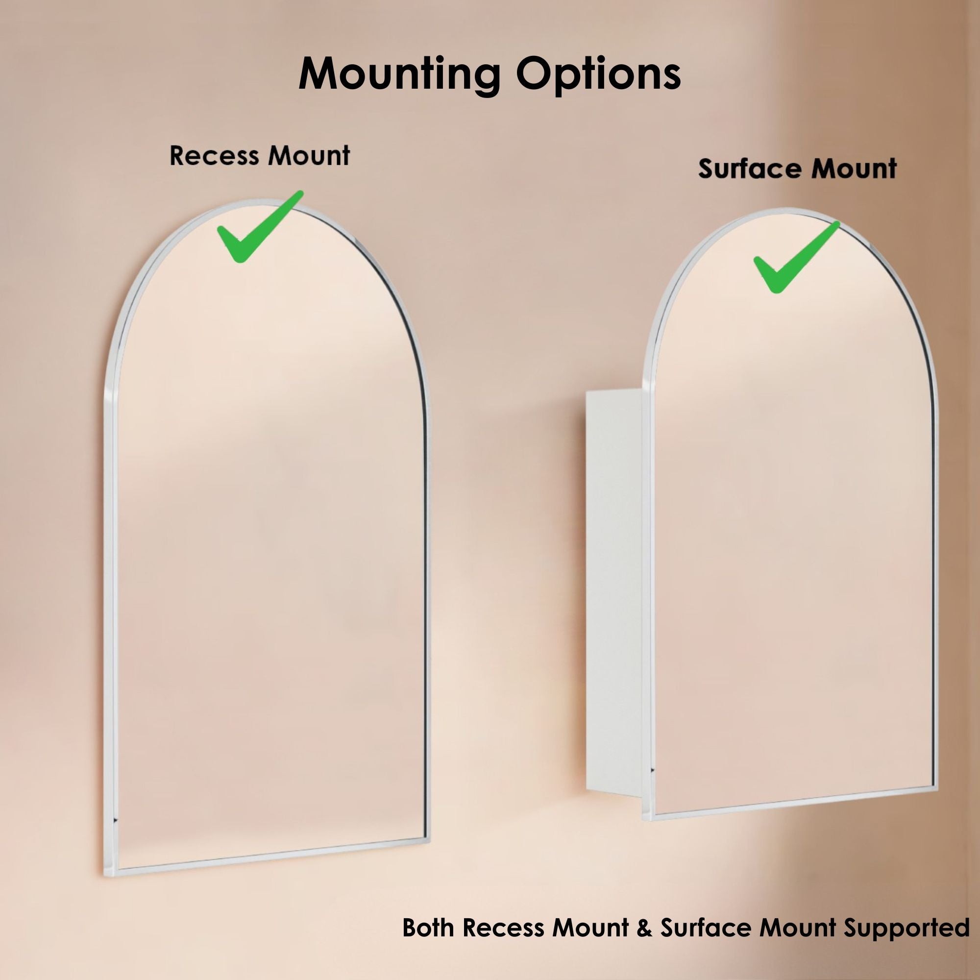 Arched Bathroom Medicine Cabinet with Mirror Recessed and Surface Mount Medicine Cabinet Mirror