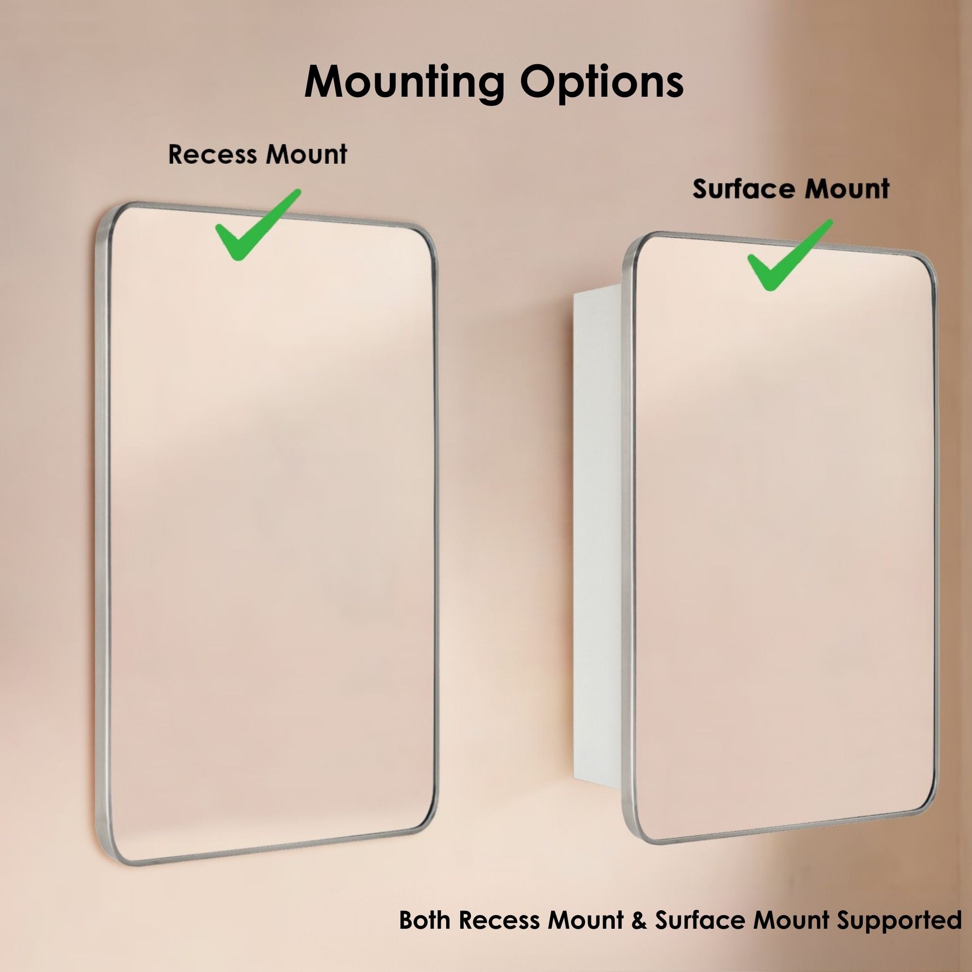 Garnes Rectangular Recessed or Surface Mount Metal Framed Medicine Cabinet with Mirror