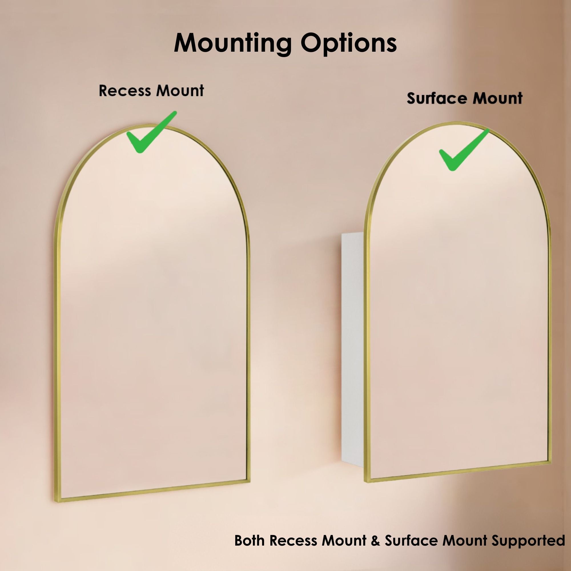 Arched Bathroom Medicine Cabinet with Mirror Recessed and Surface Mount Medicine Cabinet Mirror