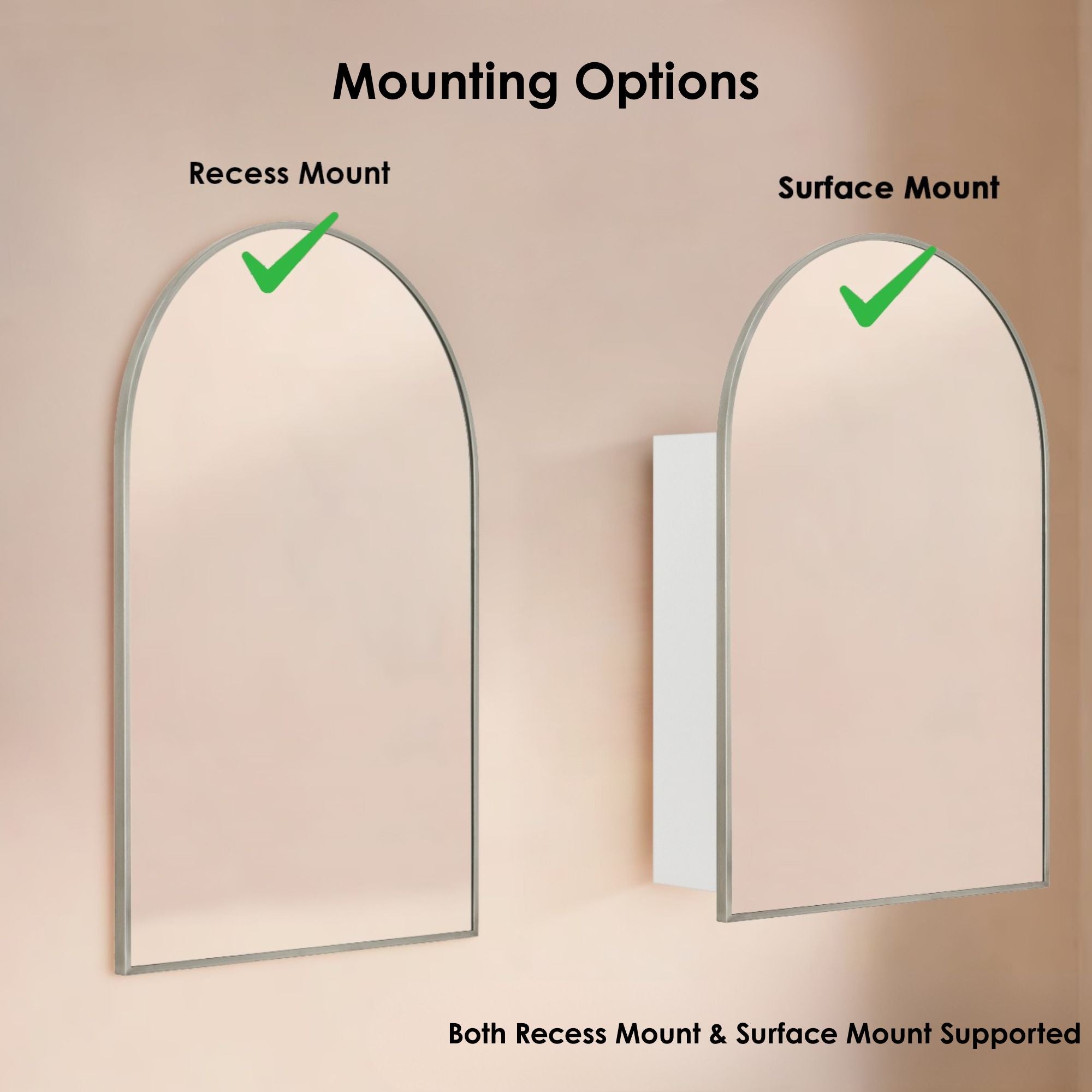 Arched Bathroom Medicine Cabinet with Mirror Recessed and Surface Mount Medicine Cabinet Mirror