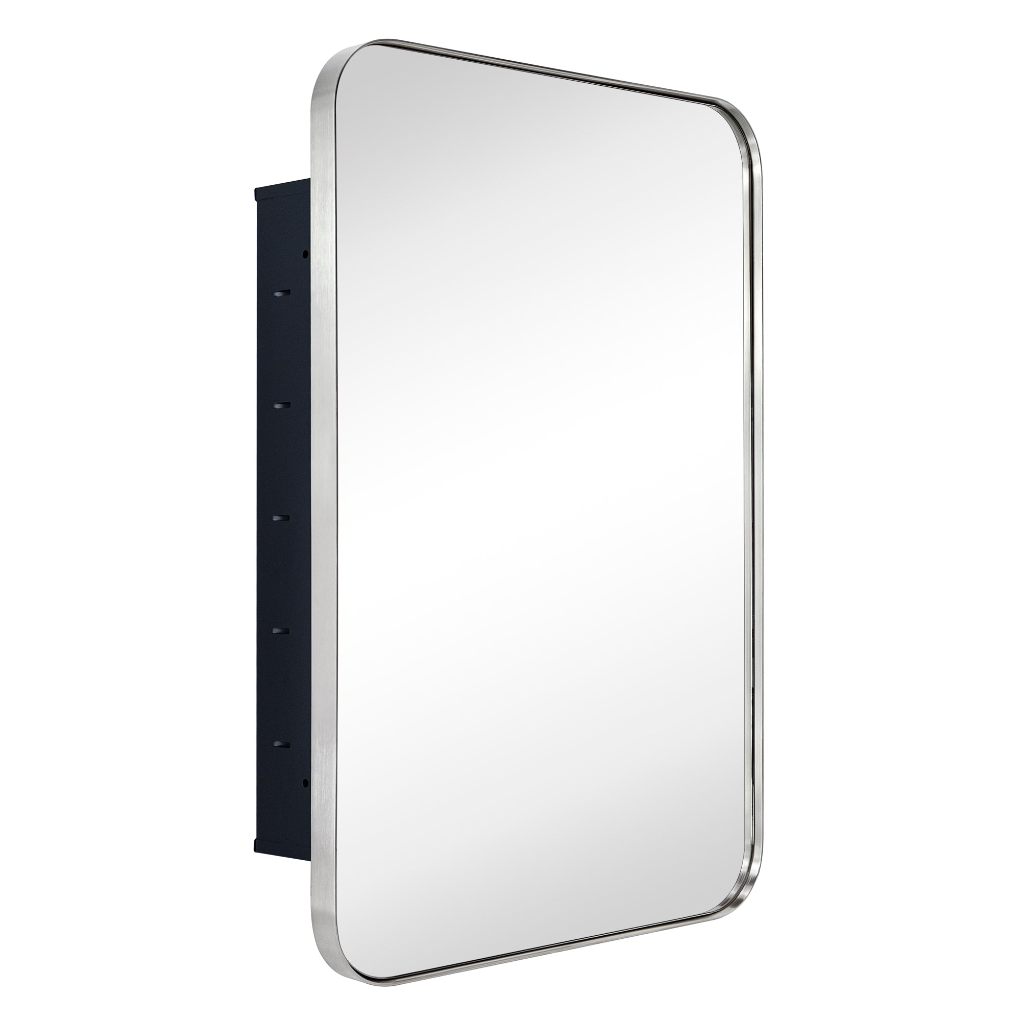 Rounded Rectangular Stainless Steel Recessed Framed Medicine Cabinet with Mirror