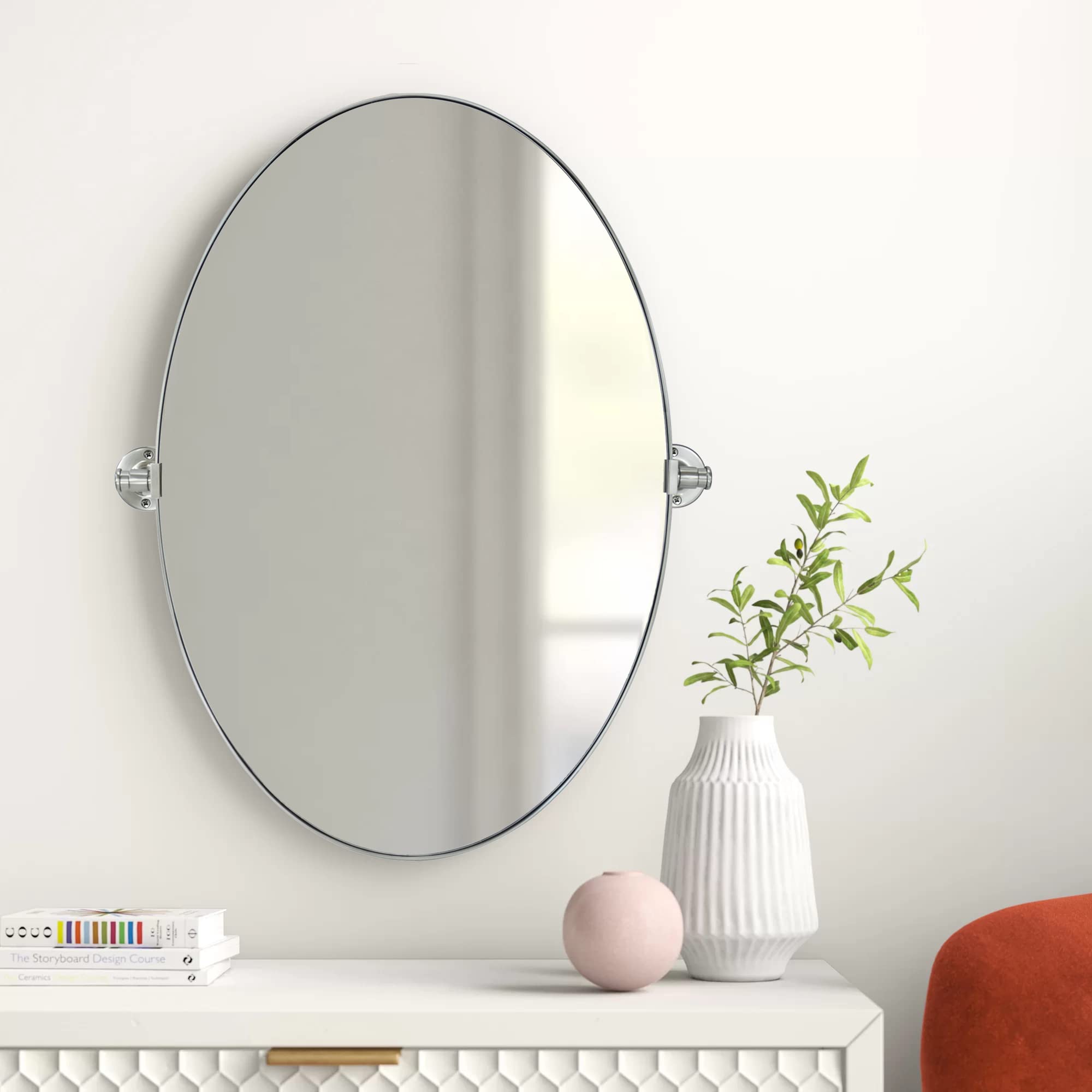 Pivoting Oval Mirror Tilt Mirror for Bathroom Swivel Metal Framed Wall Mounted Bathroom Vanity Mirror