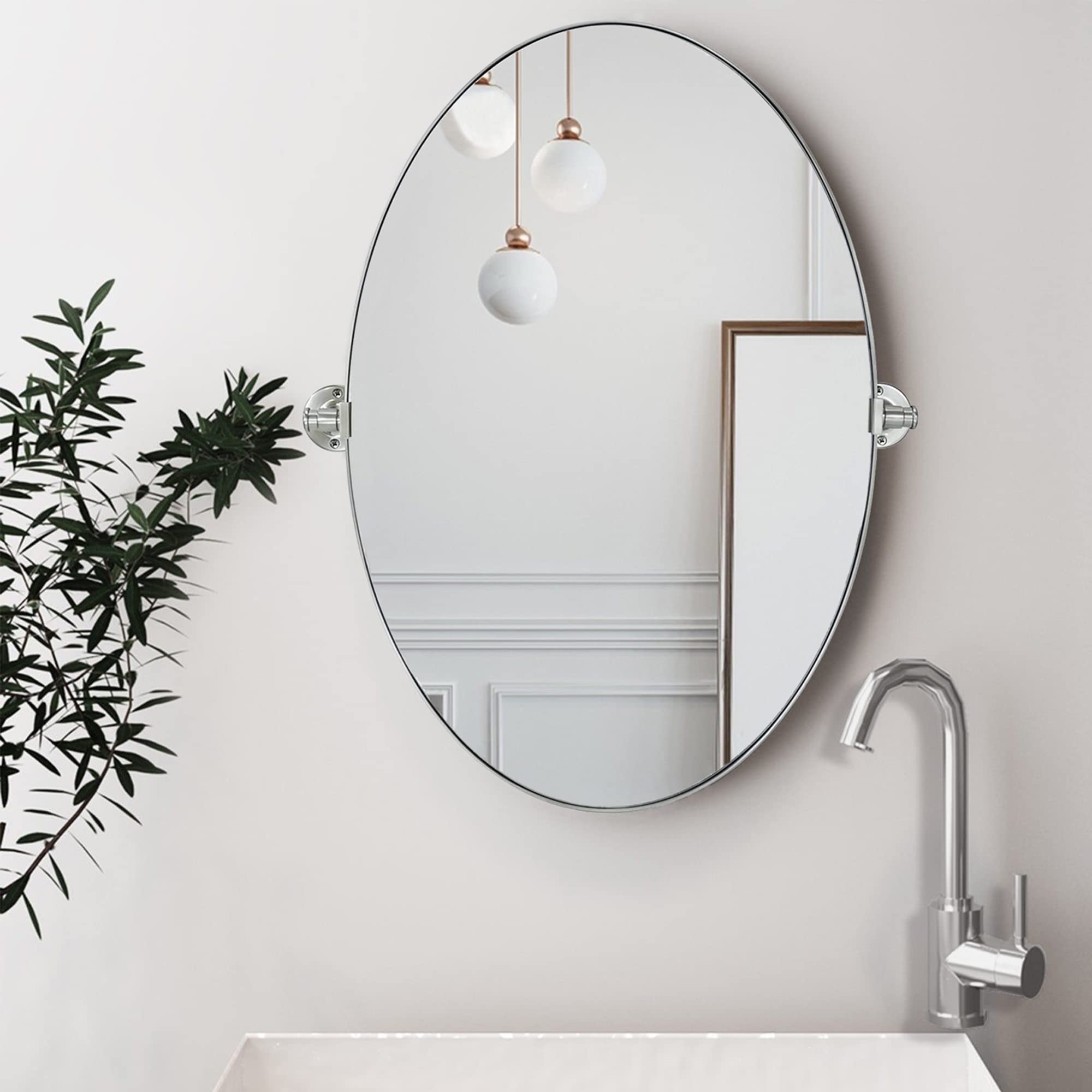 Pivoting Oval Mirror Tilt Mirror for Bathroom Swivel Metal Framed Wall Mounted Bathroom Vanity Mirror