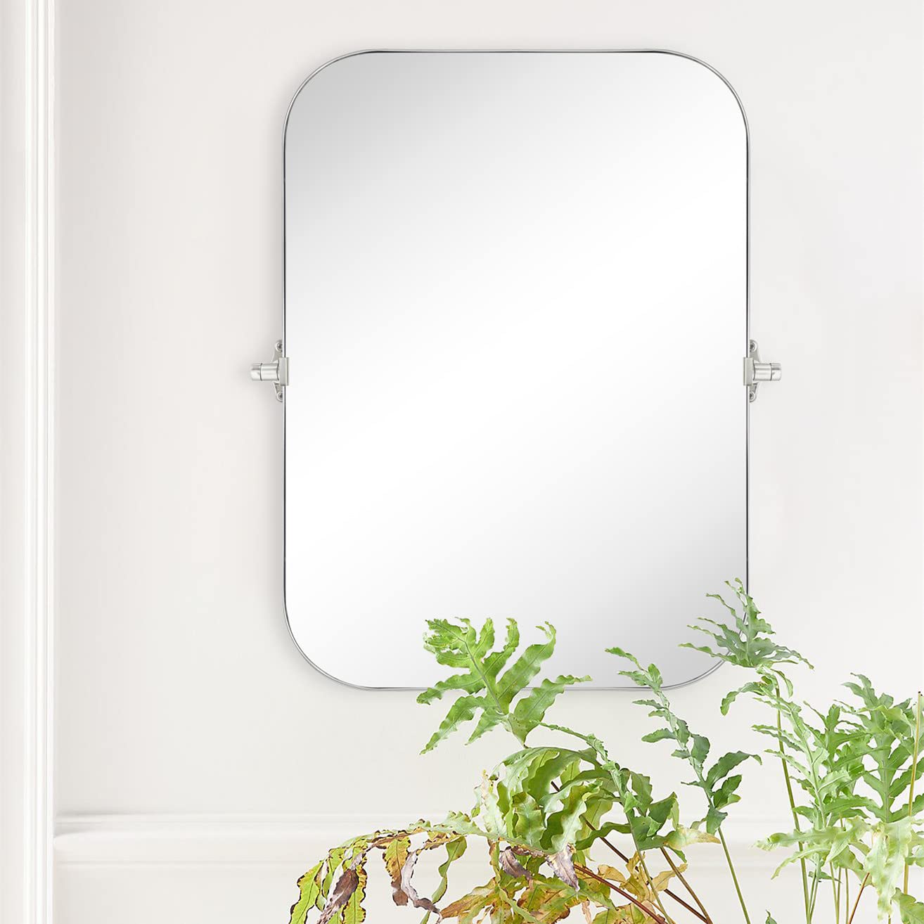 Rectangular Stainless Steel Framed Pivoting Wall Mounted Bathroom Vanity Mirror