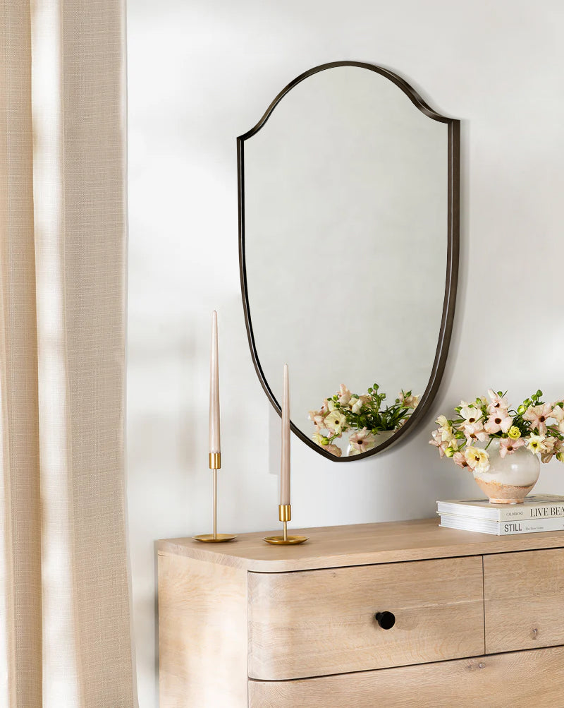 TEHOME Irregular Arched Metal Bathroom Mirror Accent Asymmetrical Mirror for Bathroom Vanity, Dresser, Mantel or Bedroom