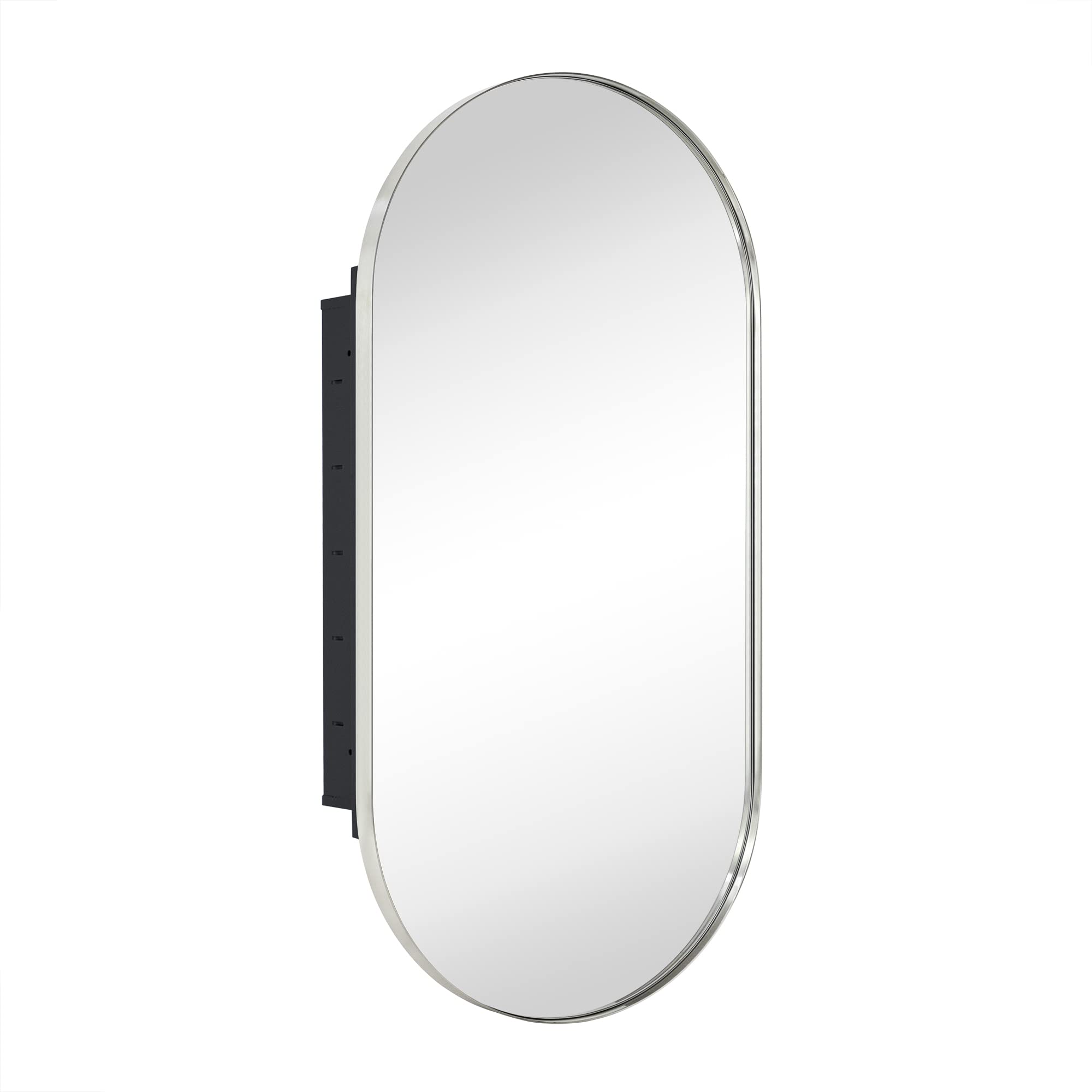 Oval Pill Shape Metal Framed Recessed Medicine Cabinet with Mirror