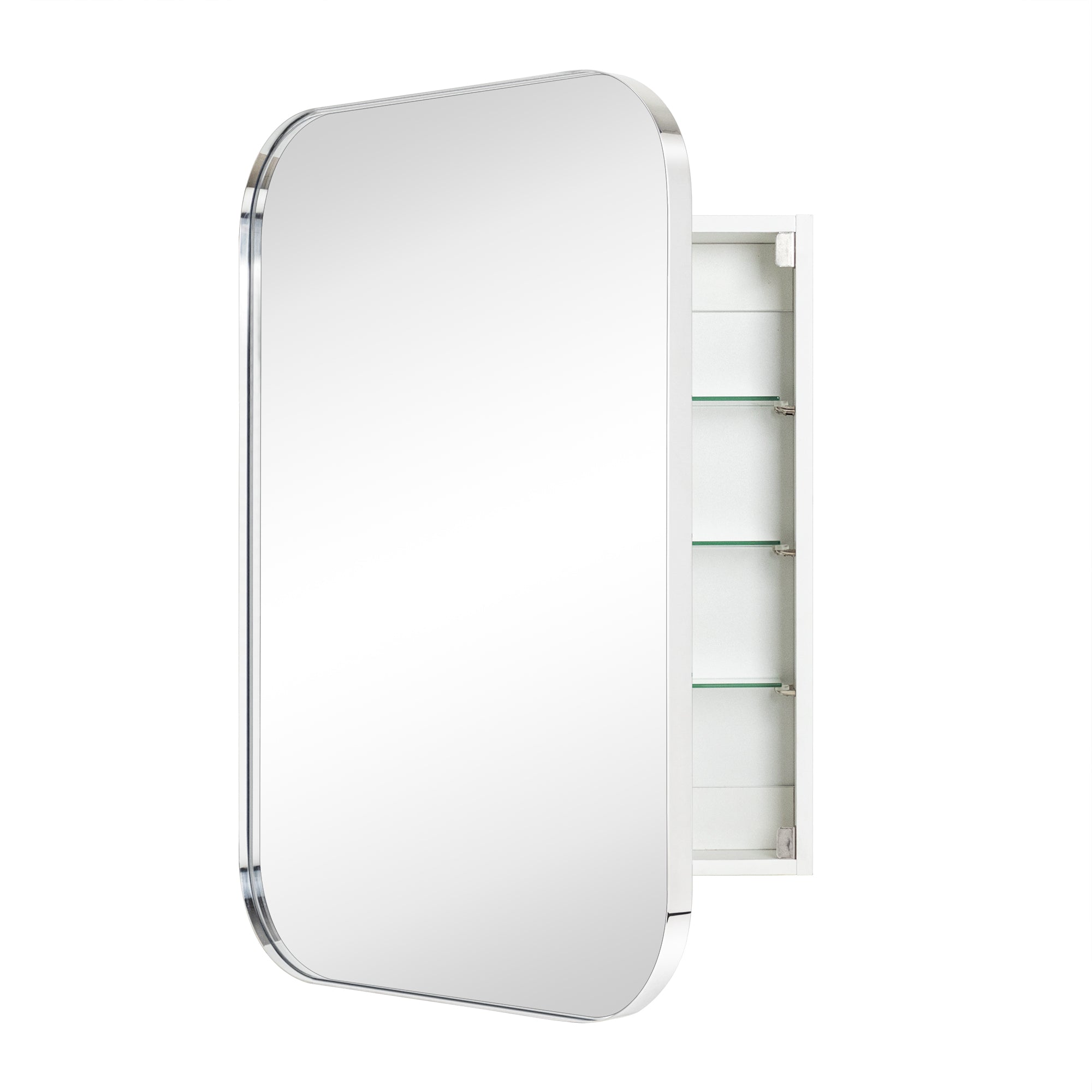 Surface and Recessed Mount Rectangular Stainless Steel Metal Framed Bathroom Medicine Cabinet with Mirror, 22'' W x 30'' H