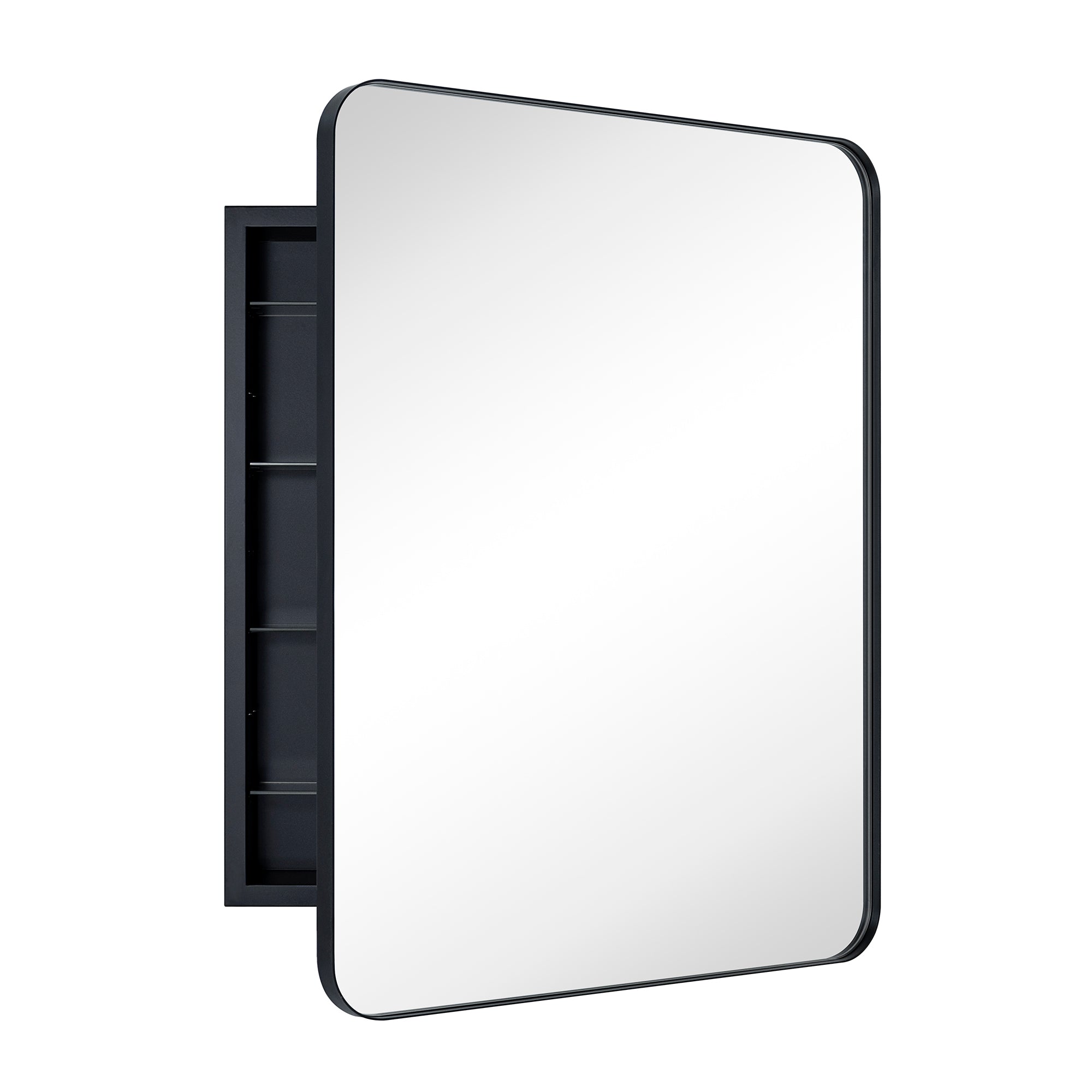 Rounded Rectangular Stainless Steel Recessed Framed Medicine Cabinet with Mirror