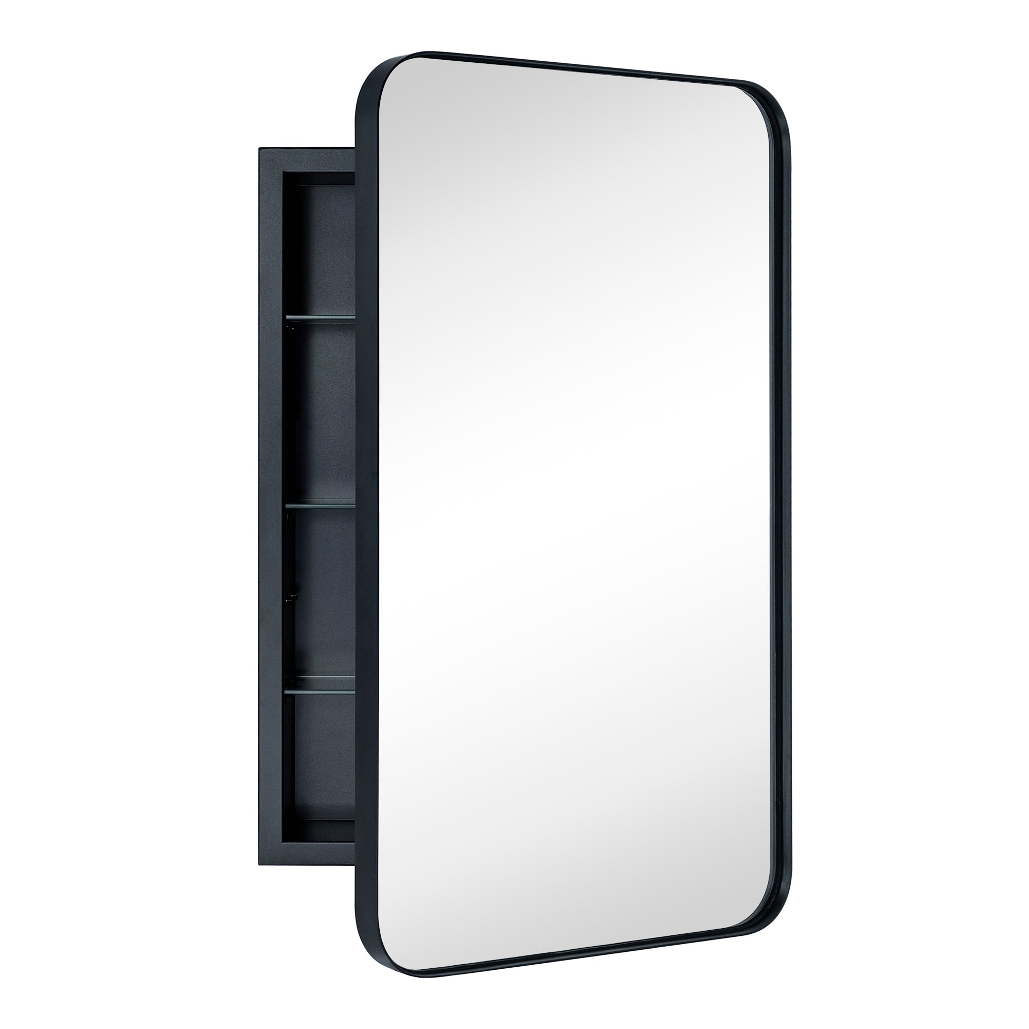 Rounded Rectangular Stainless Steel Recessed Framed Medicine Cabinet with Mirror