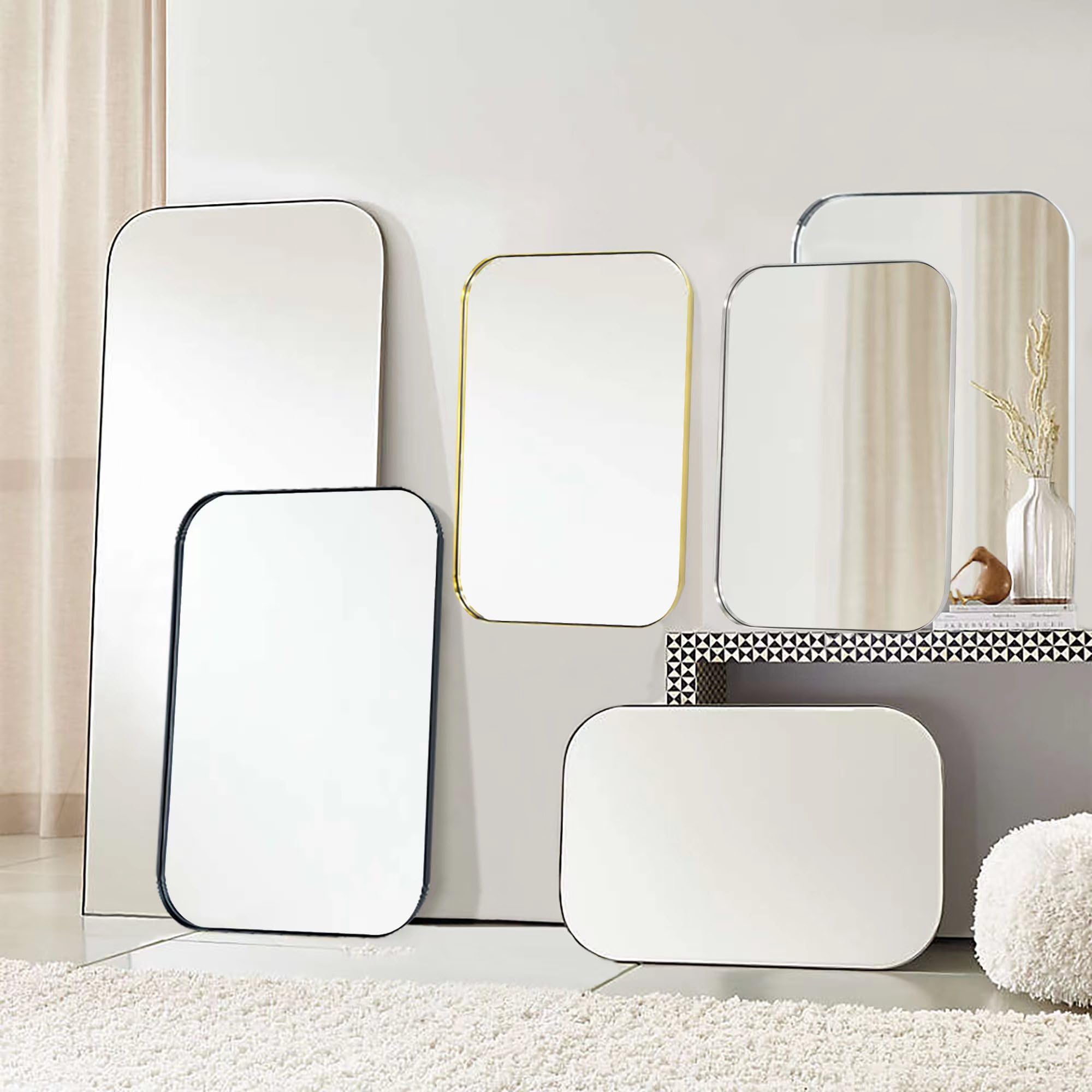 Rectangular Stainless Steel Framed Wall Mounted Bathroom Vanity Mirror
