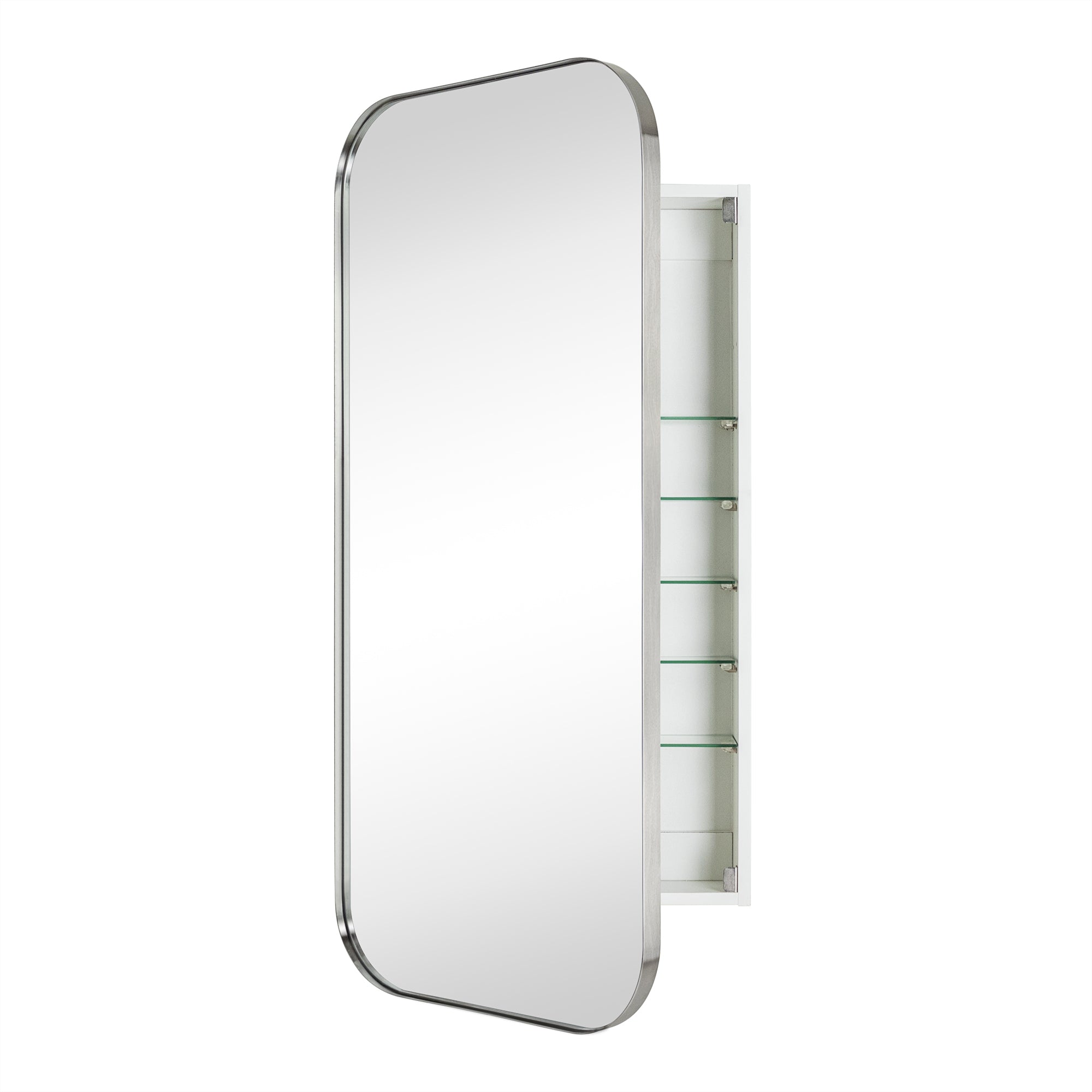 Surface and Recessed Mount Rectangular Long Narrow Stainless Steel Metal Framed Bathroom Medicine Cabinet with Mirror, 20'' W x 40'' H