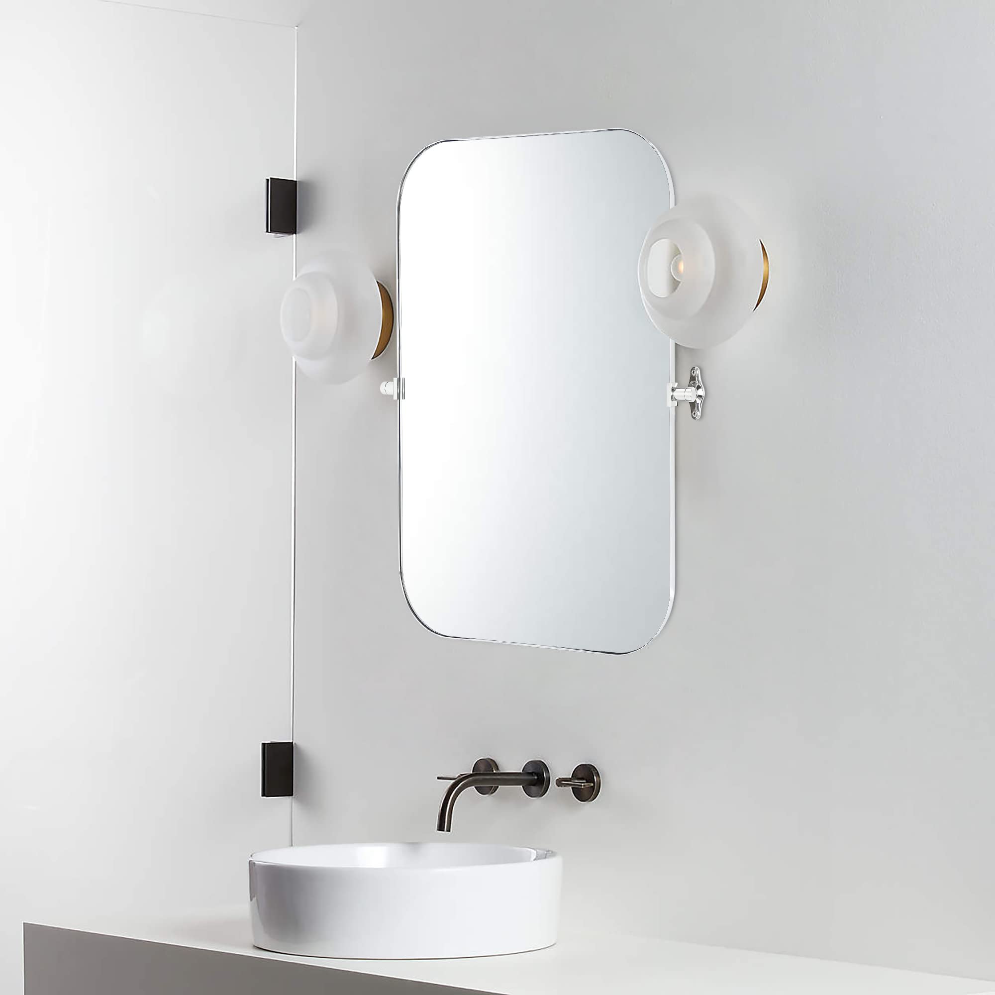 Rectangular Stainless Steel Framed Pivoting Wall Mounted Bathroom Vanity Mirror