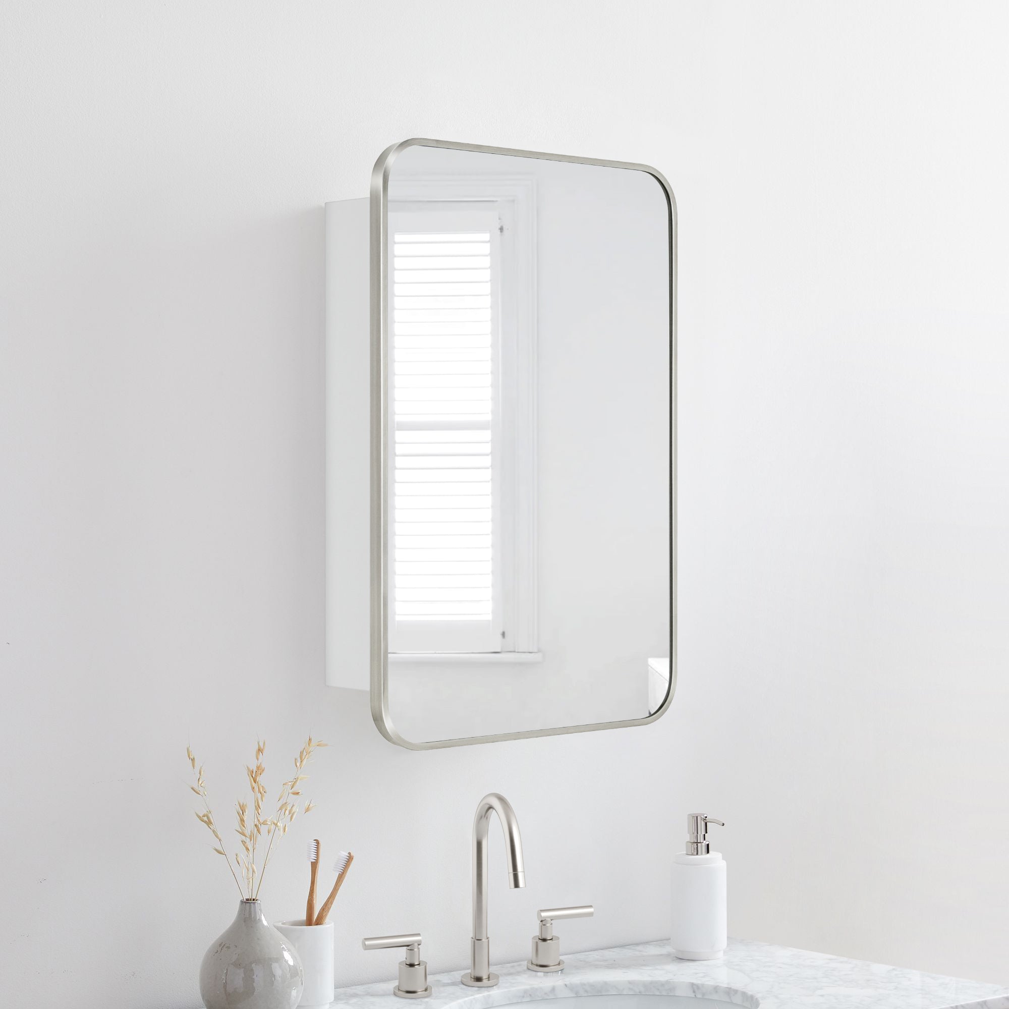 Garnes Rectangular Recessed or Surface Mount Metal Framed Medicine Cabinet with Mirror