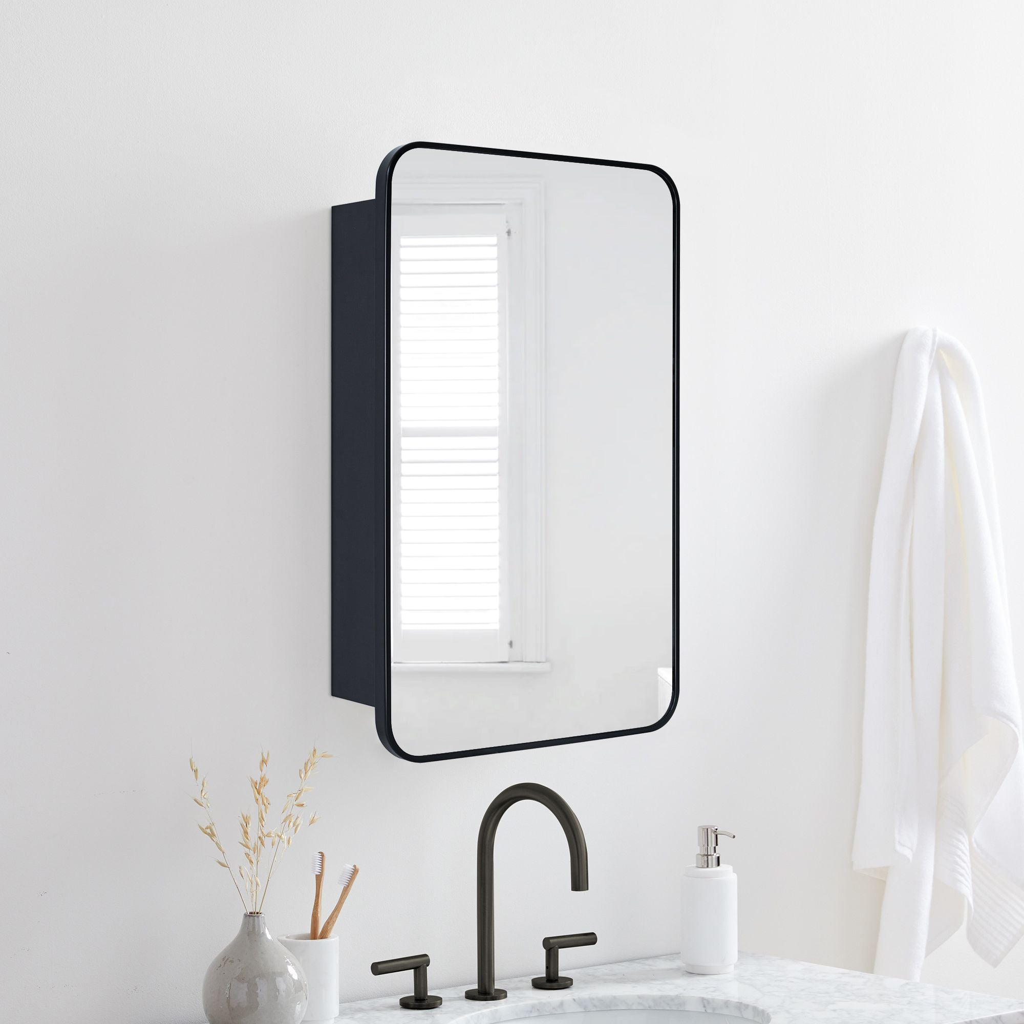 Garnes Rectangular Recessed or Surface Mount Metal Framed Medicine Cabinet with Mirror