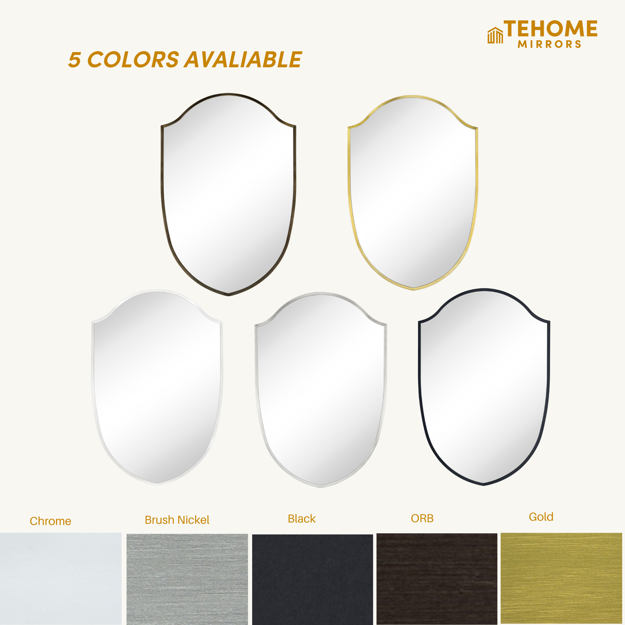 TEHOME Irregular Arched Metal Bathroom Mirror Accent Asymmetrical Mirror for Bathroom Vanity, Dresser, Mantel or Bedroom