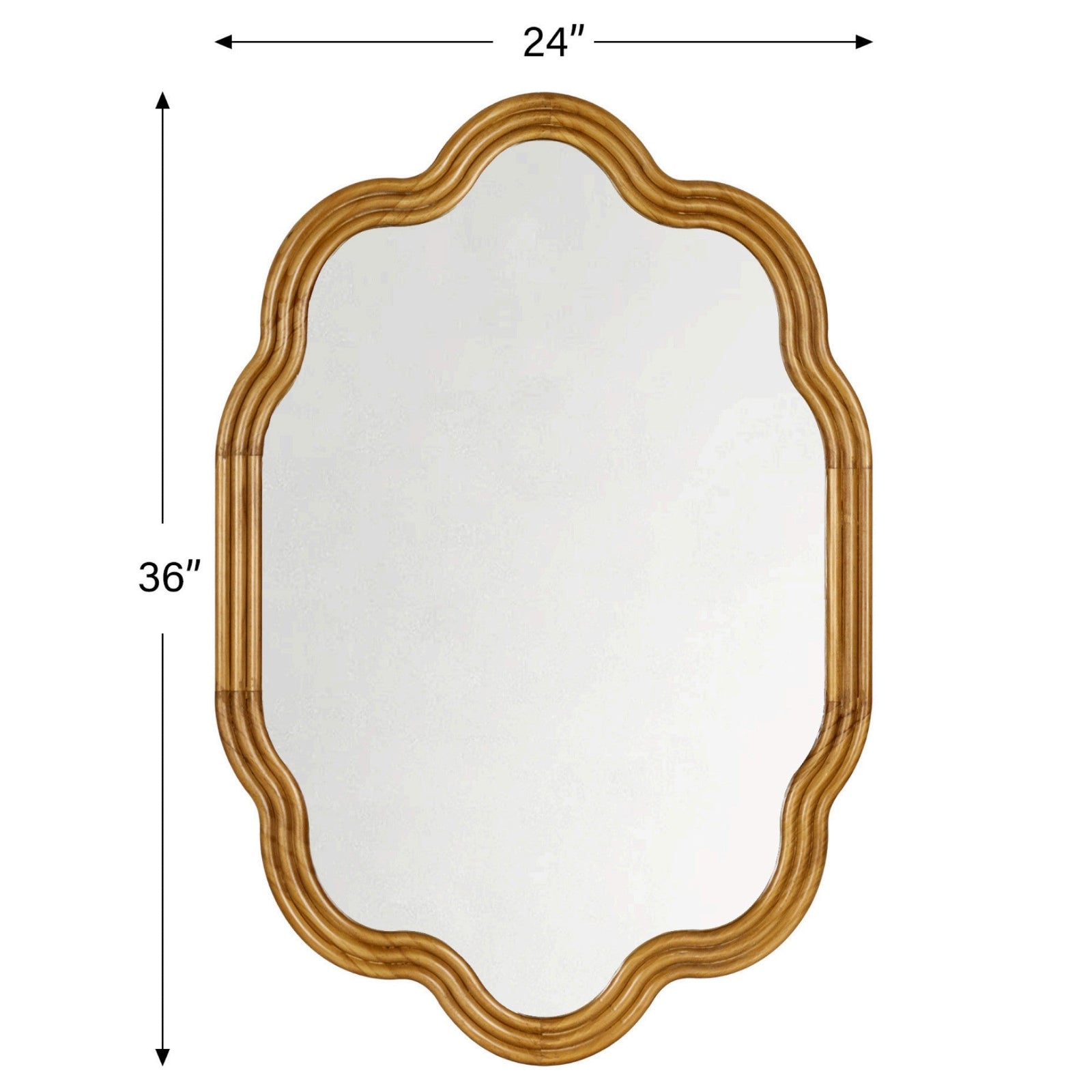 TEHOME 24''x36'' Irregular Wood Framed Mirror with Scalloped and Curvy Corners, Asymmetrical Natural Wood Bathroom Wall Mirror, Vertical/Horizontal Hanging