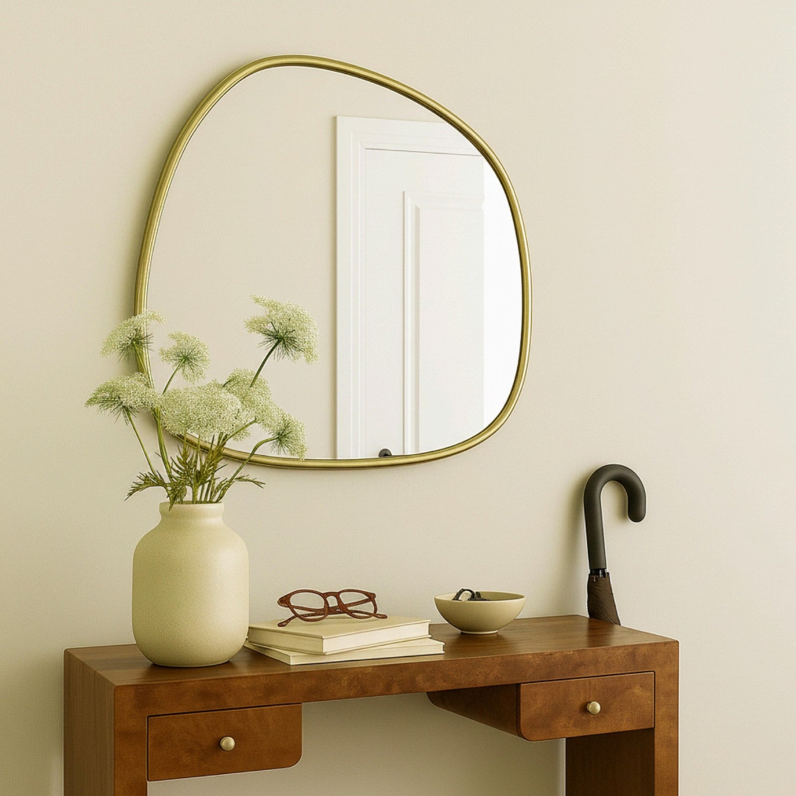 TEHOME Asymmetrical Irregular Shaped Mirror Antiqued Gold Asymmetrical Accent Mirror Irregular Bathroom Wall Mirror