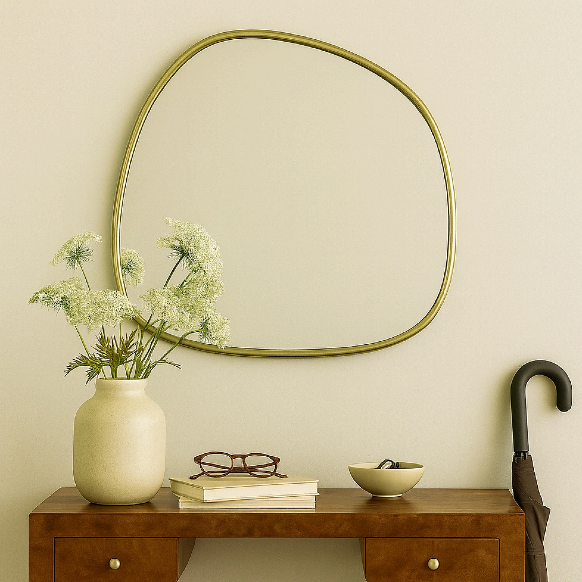 TEHOME Asymmetrical Irregular Shaped Mirror Antiqued Gold Asymmetrical Accent Mirror Irregular Bathroom Wall Mirror