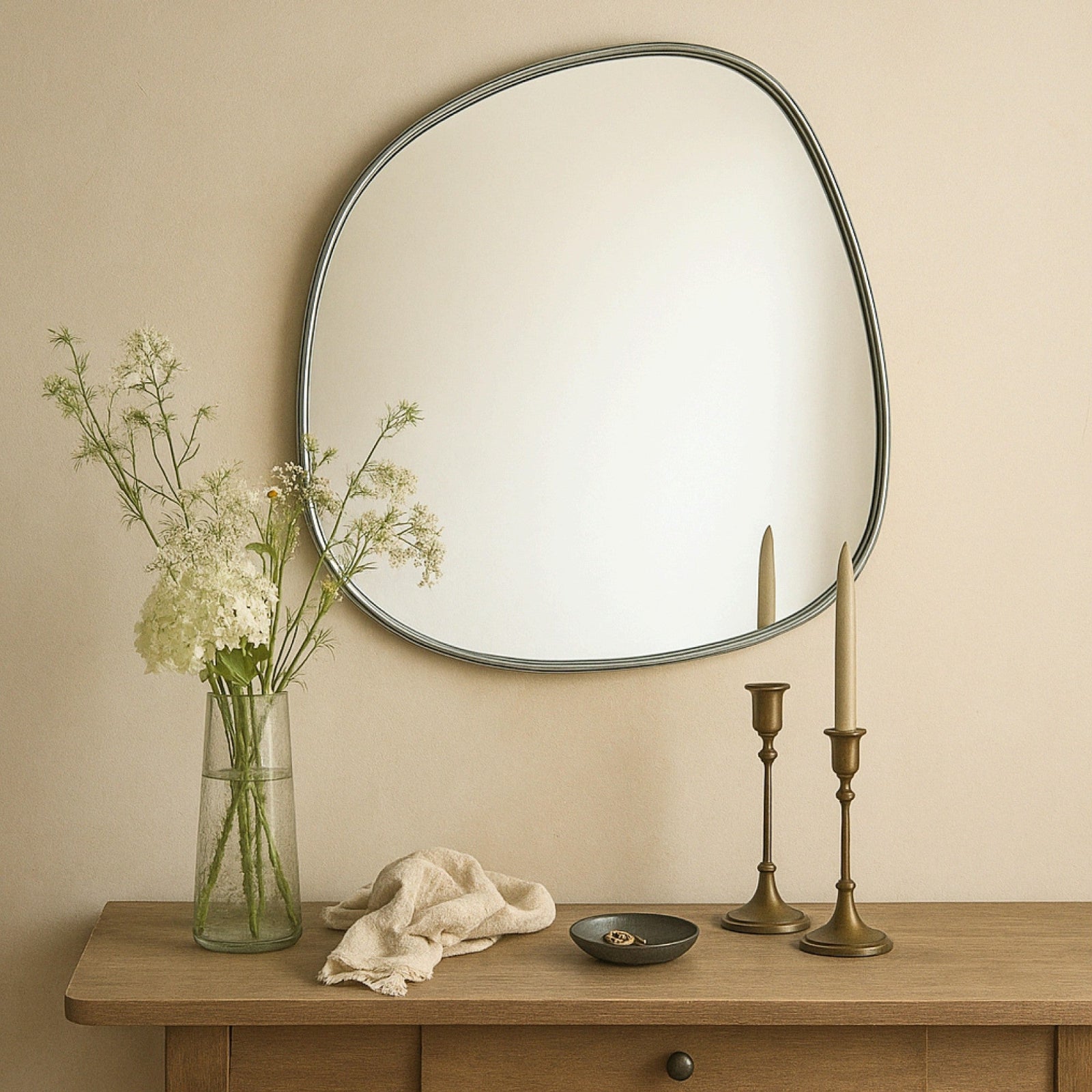 TEHOME Asymmetrical Irregular Shaped Mirror Antiqued Gold Asymmetrical Accent Mirror Irregular Bathroom Wall Mirror
