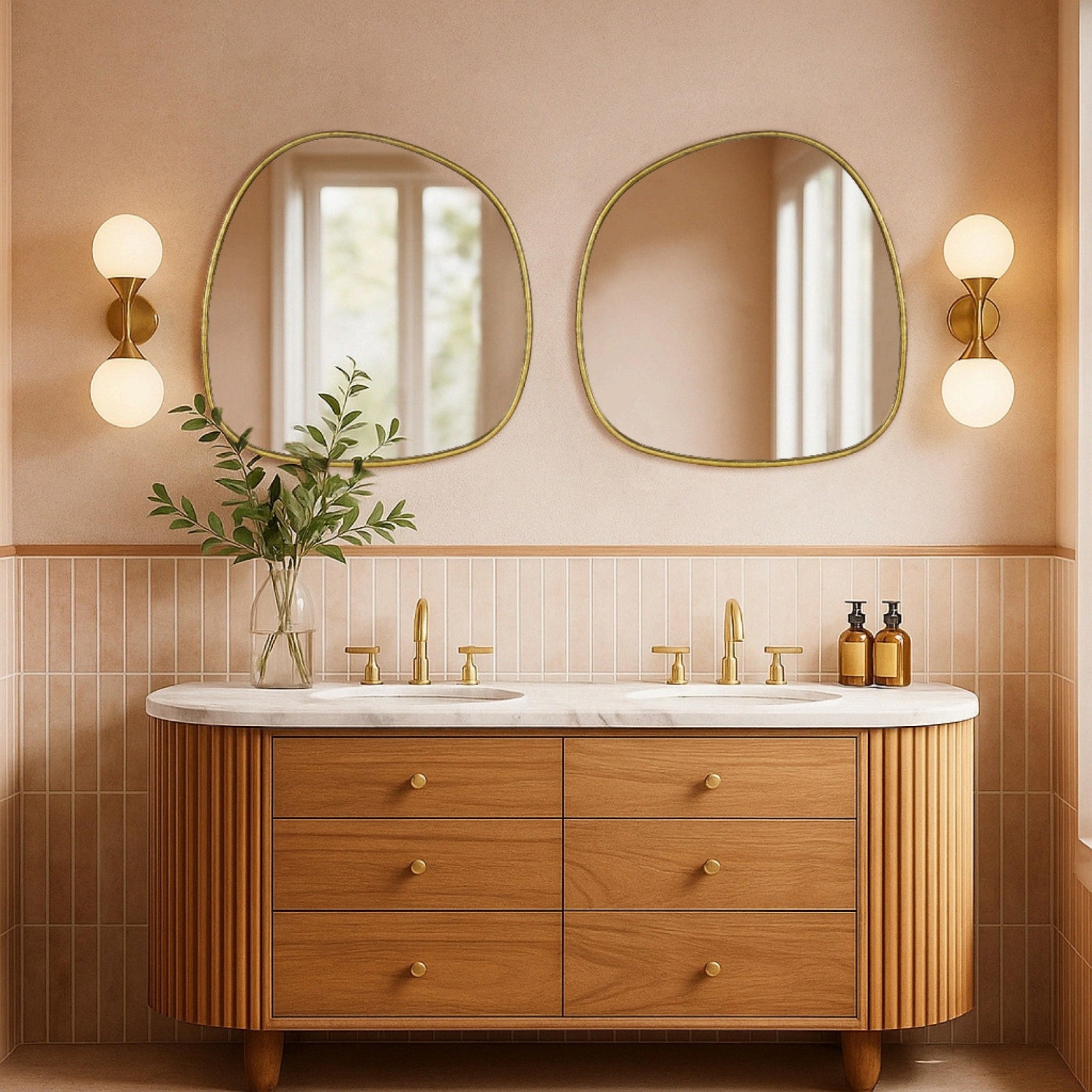 TEHOME Asymmetrical Irregular Shaped Mirror Antiqued Gold Asymmetrical Accent Mirror Irregular Bathroom Wall Mirror