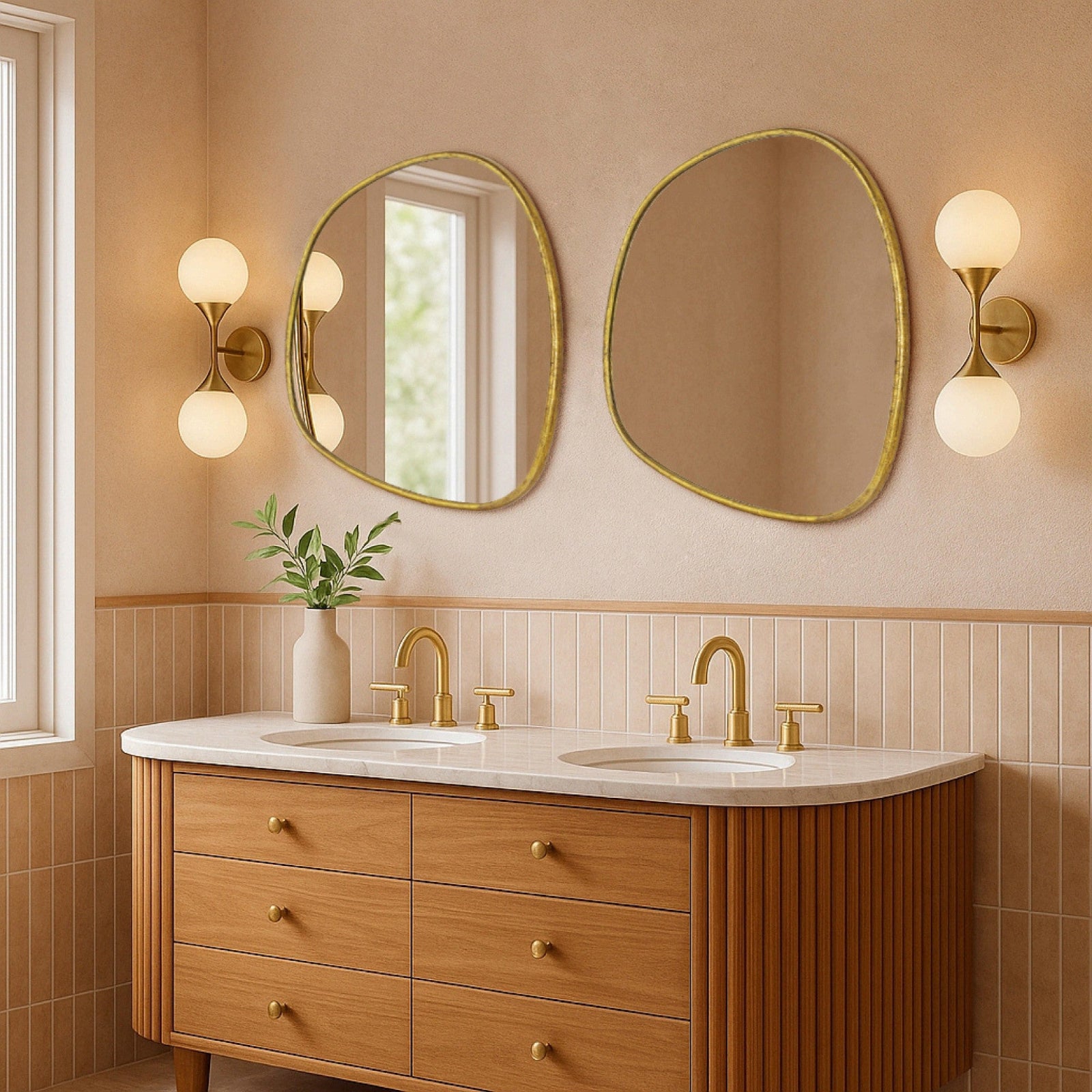TEHOME Asymmetrical Irregular Shaped Mirror Antiqued Gold Asymmetrical Accent Mirror Irregular Bathroom Wall Mirror