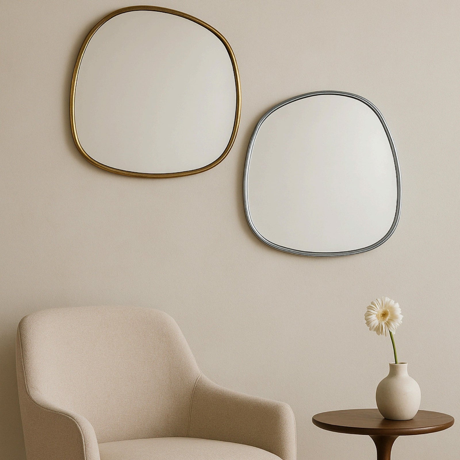 TEHOME Asymmetrical Irregular Shaped Mirror Antiqued Gold Asymmetrical Accent Mirror Irregular Bathroom Wall Mirror