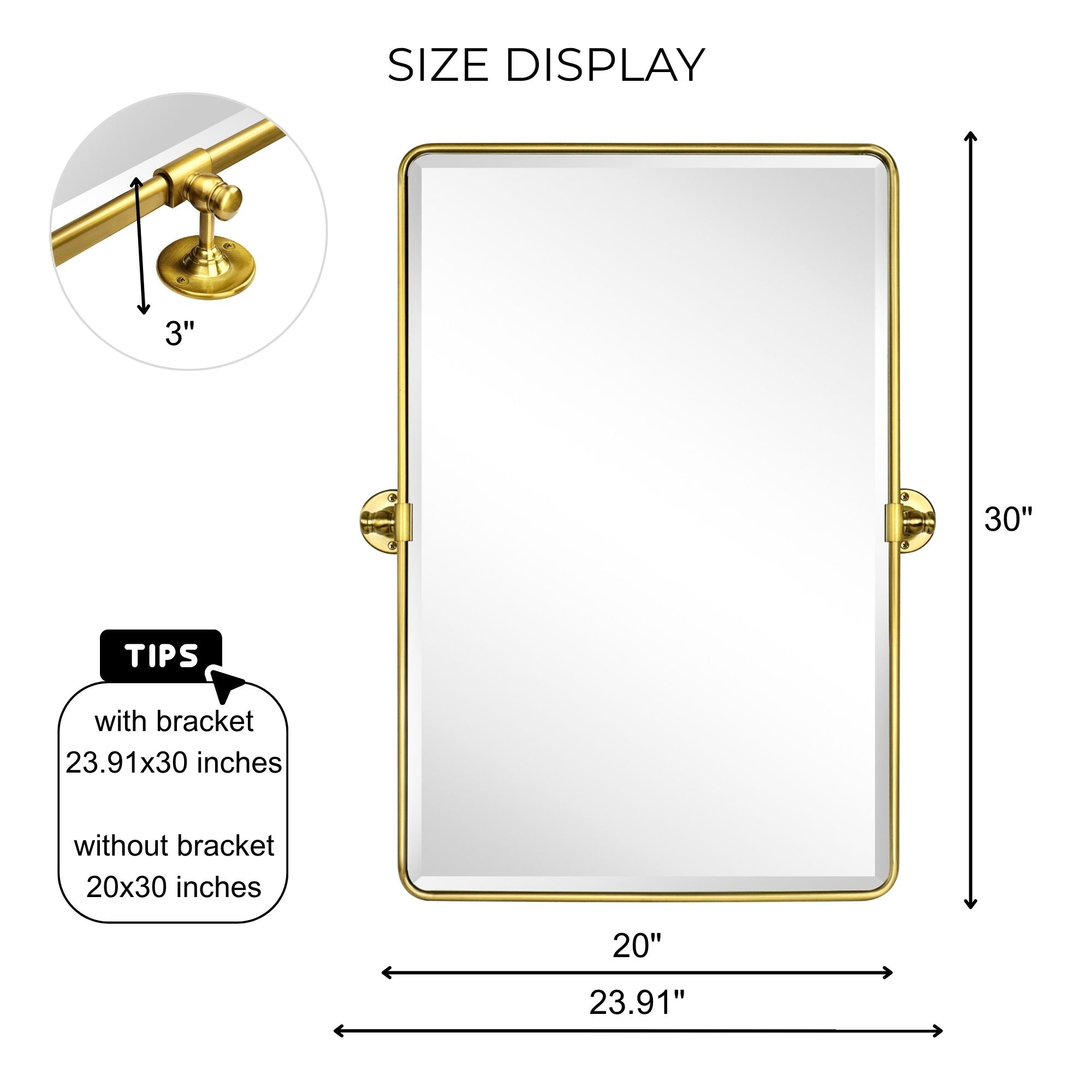 Woodvale Rectangular Pivoting Mirror Tilt Mirror for Bathroom Swivel Metal Framed Rectangle Wall Mounted Bathroom Vanity Mirror