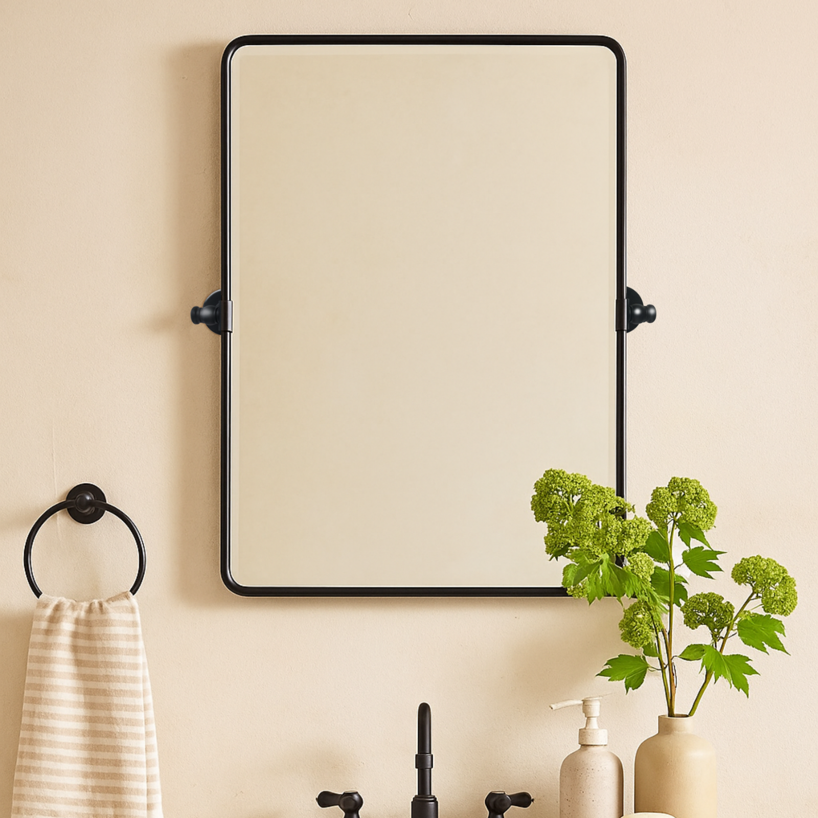 Woodvale Farmhouse Rectangle Bathroom Pivot Mirrors