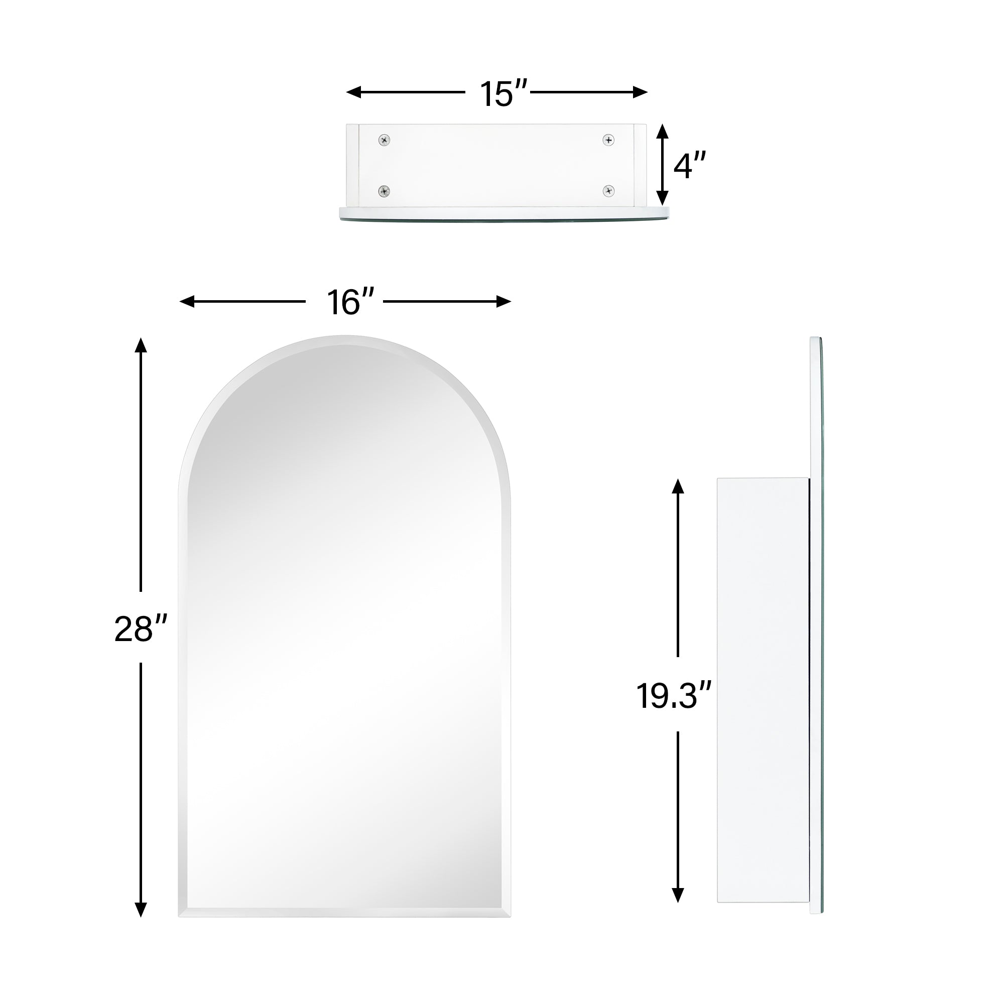 Arched Recess and Surface Mount Frameless Medicine Cabinet with Mirror