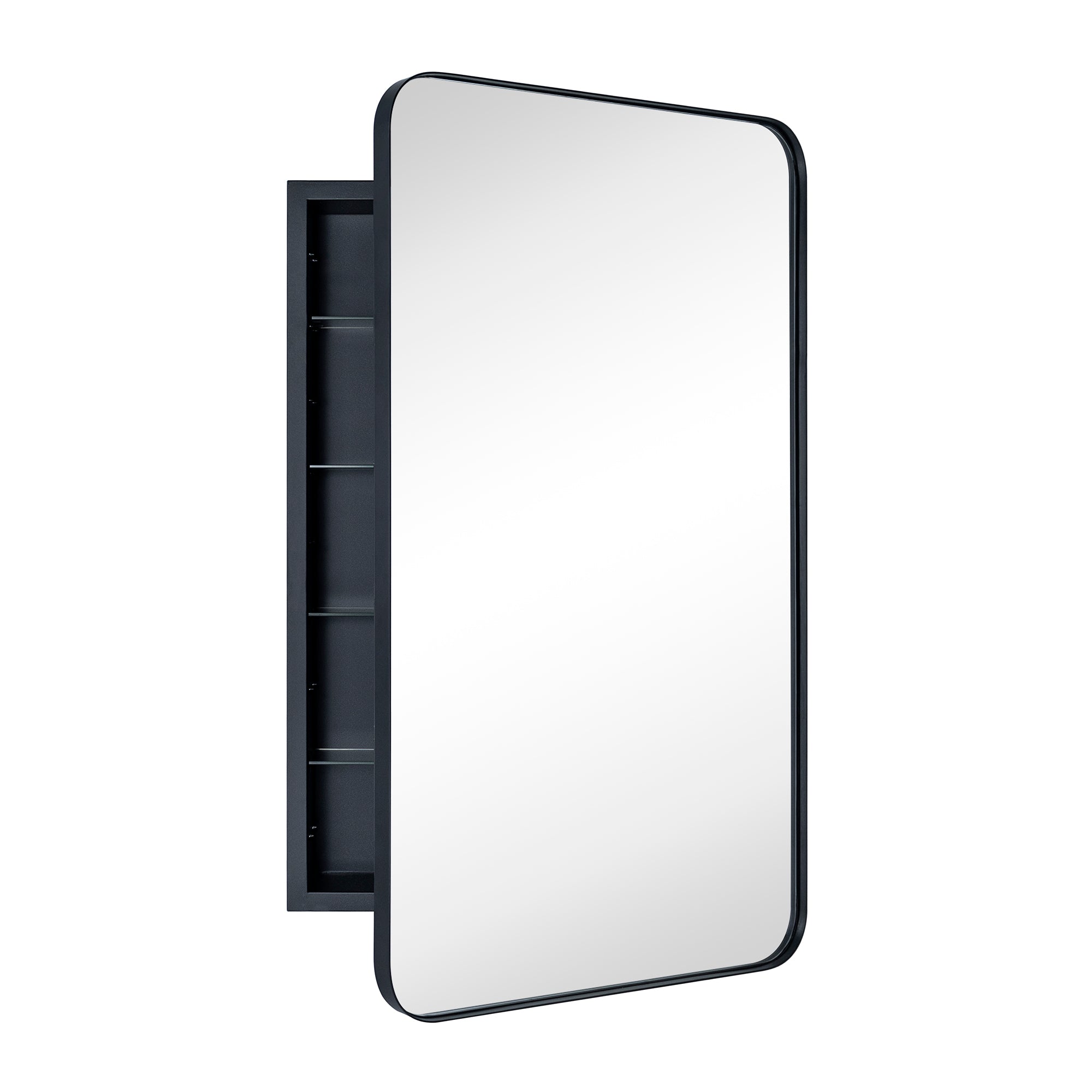 Rounded Rectangular Stainless Steel Recessed Framed Medicine Cabinet with Mirror