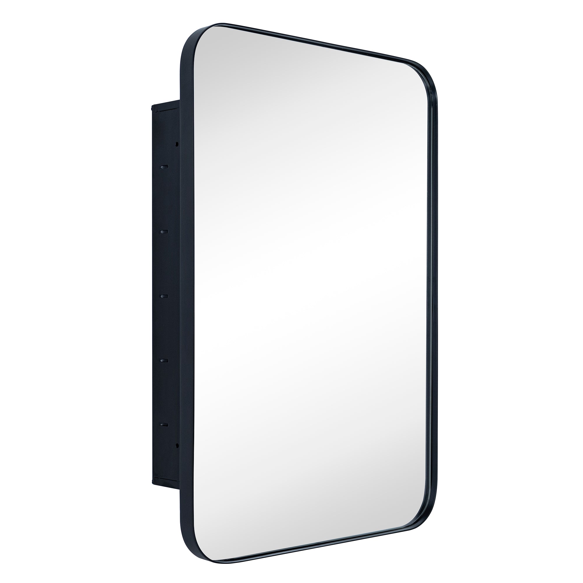 Rounded Rectangular Stainless Steel Recessed Framed Medicine Cabinet with Mirror