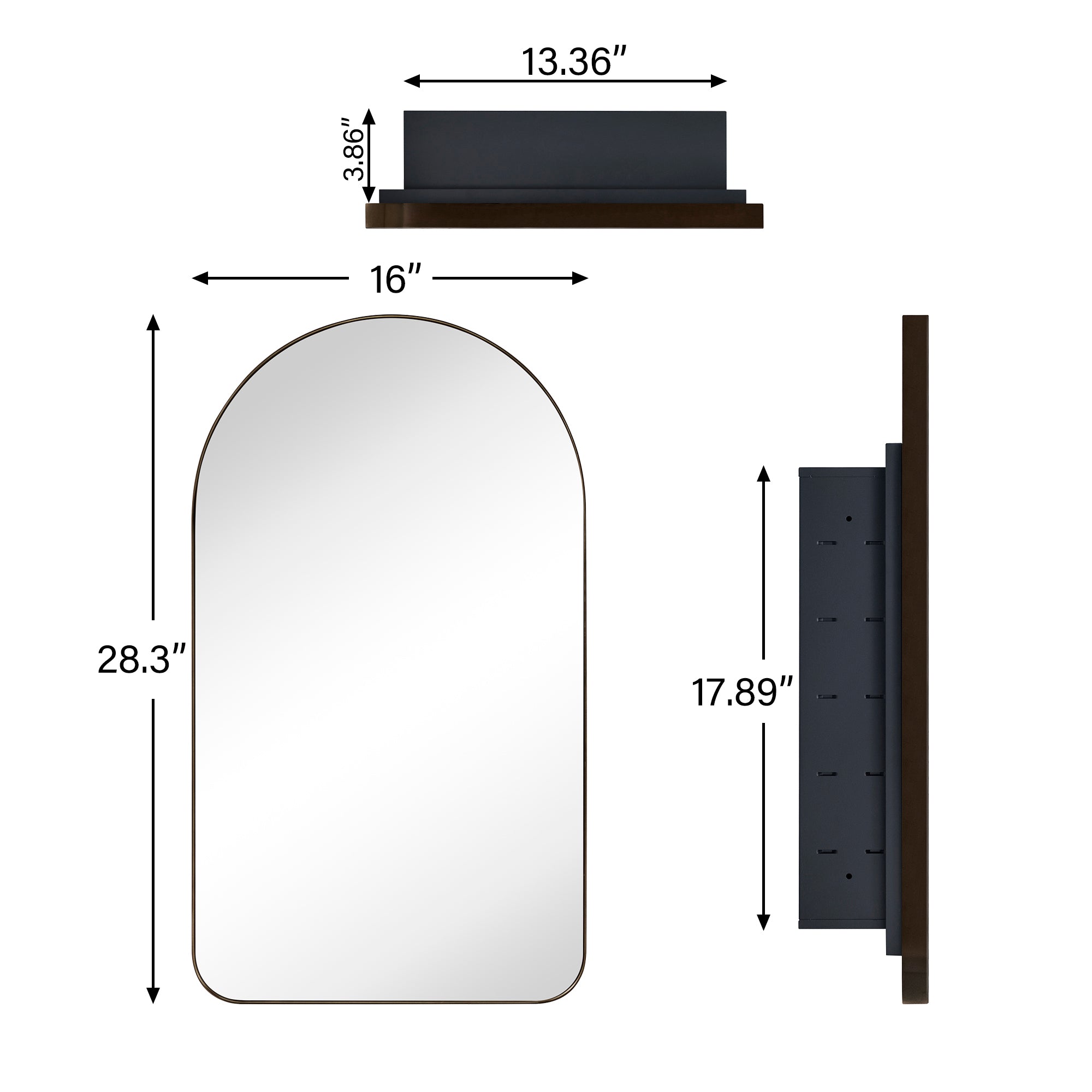 Arched Metal Framed Recessed Medicine Cabinet with Mirror