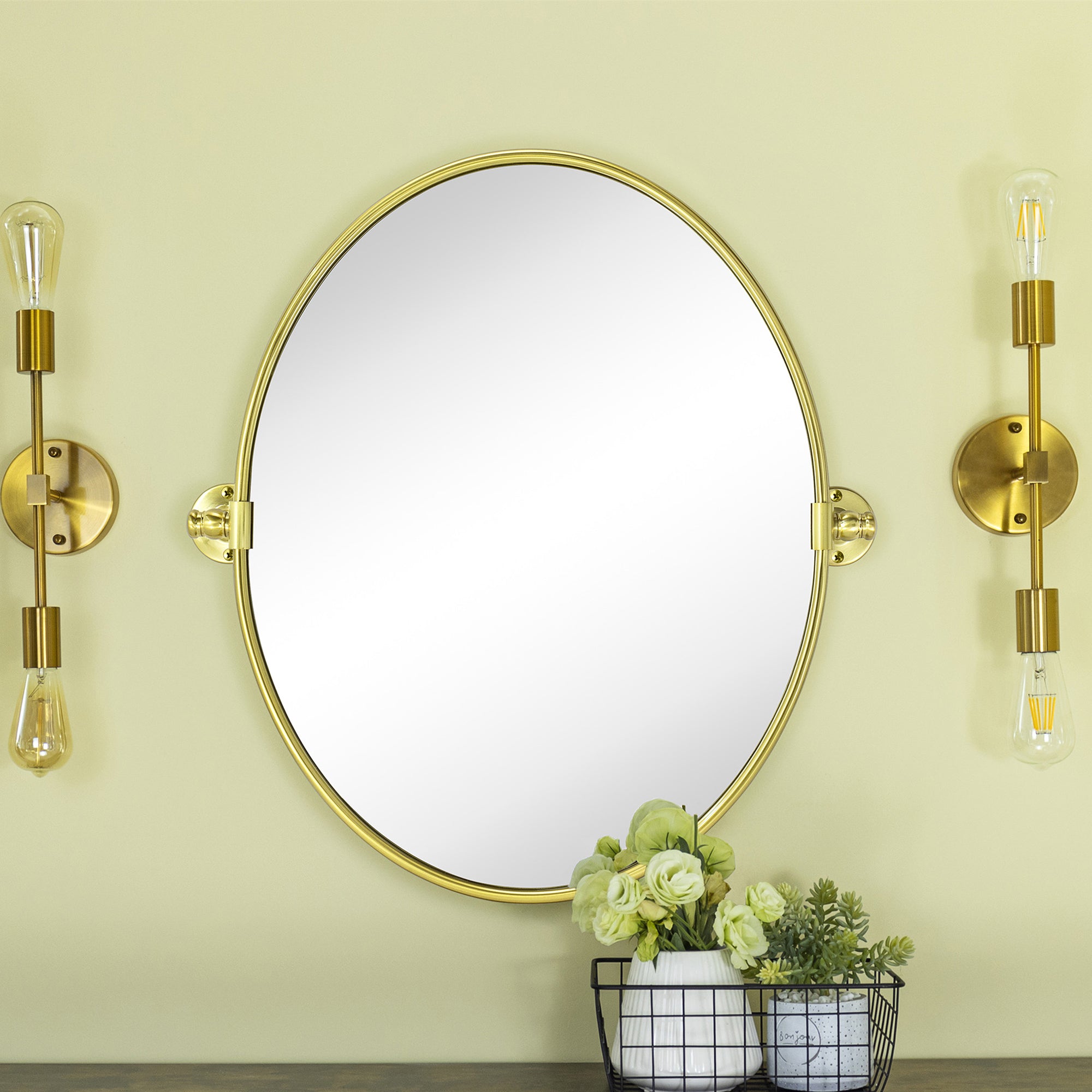 Pivot Oval Metal Framed Wall Mounted Bathroom Vanity Mirror