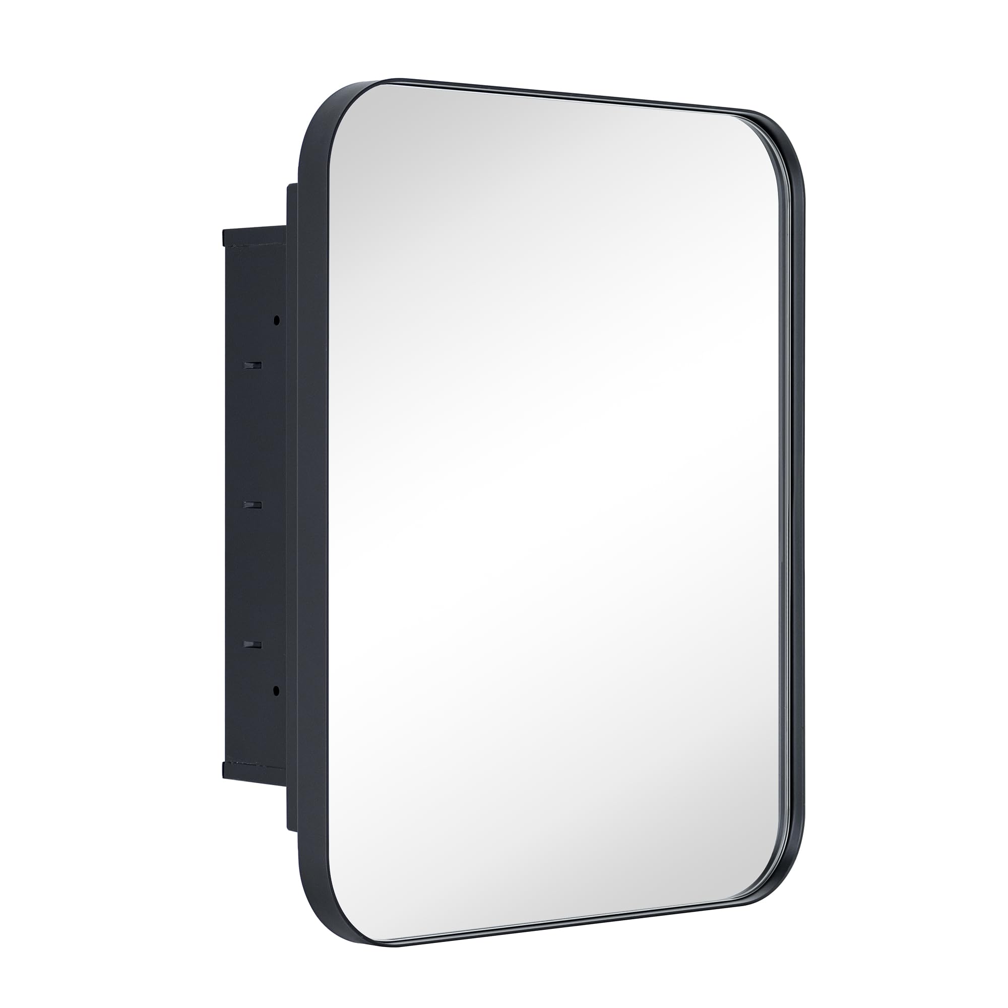 Rounded Rectangular Stainless Steel Recessed Framed Medicine Cabinet with Mirror