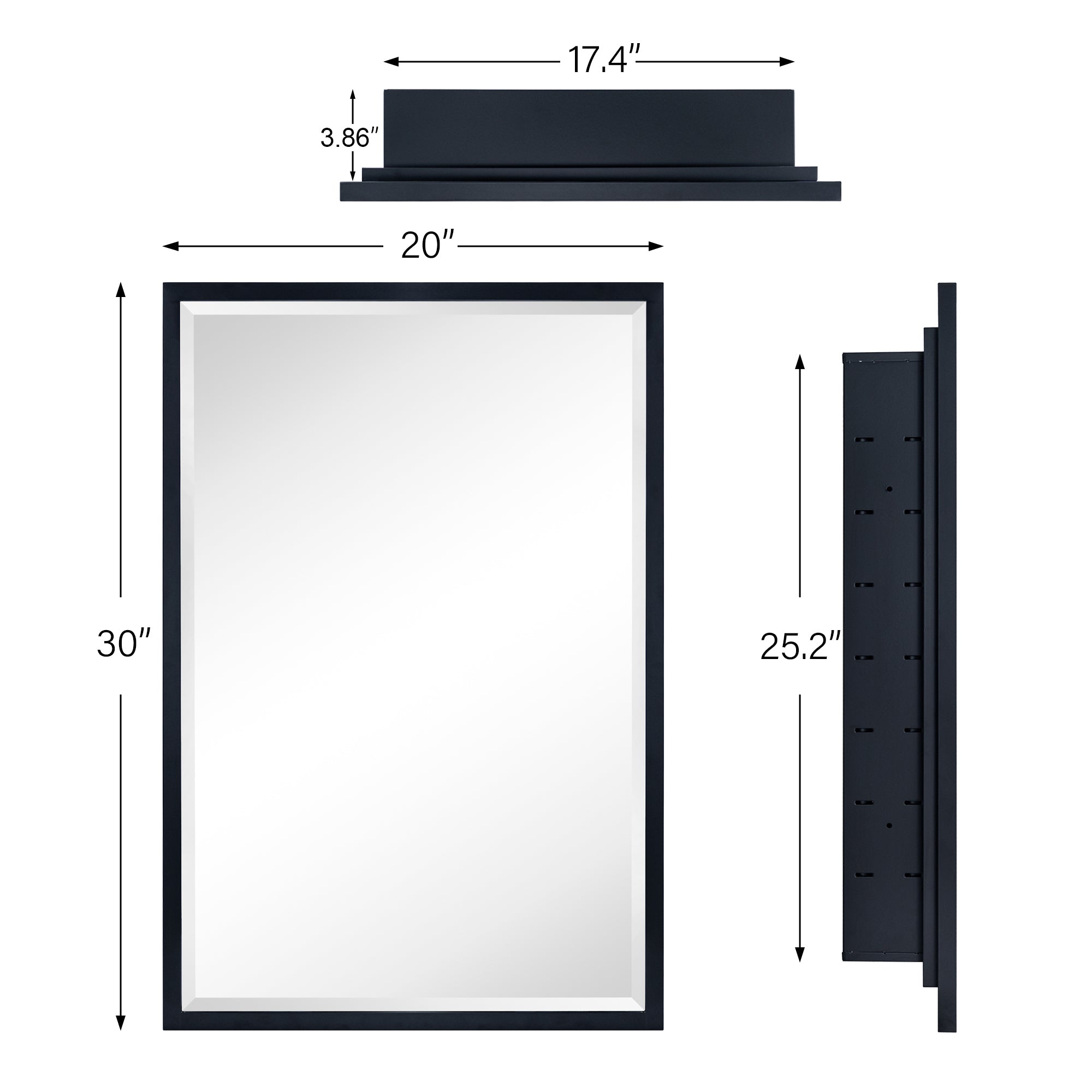 Rectangular Metal Framed Recessed Bathroom Medicine Cabinet with Mirror