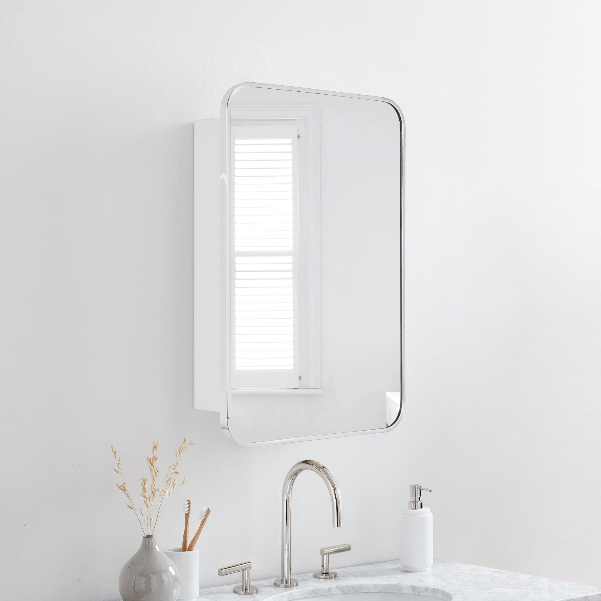 Garnes Rectangular Recessed or Surface Mount Metal Framed Medicine Cabinet with Mirror
