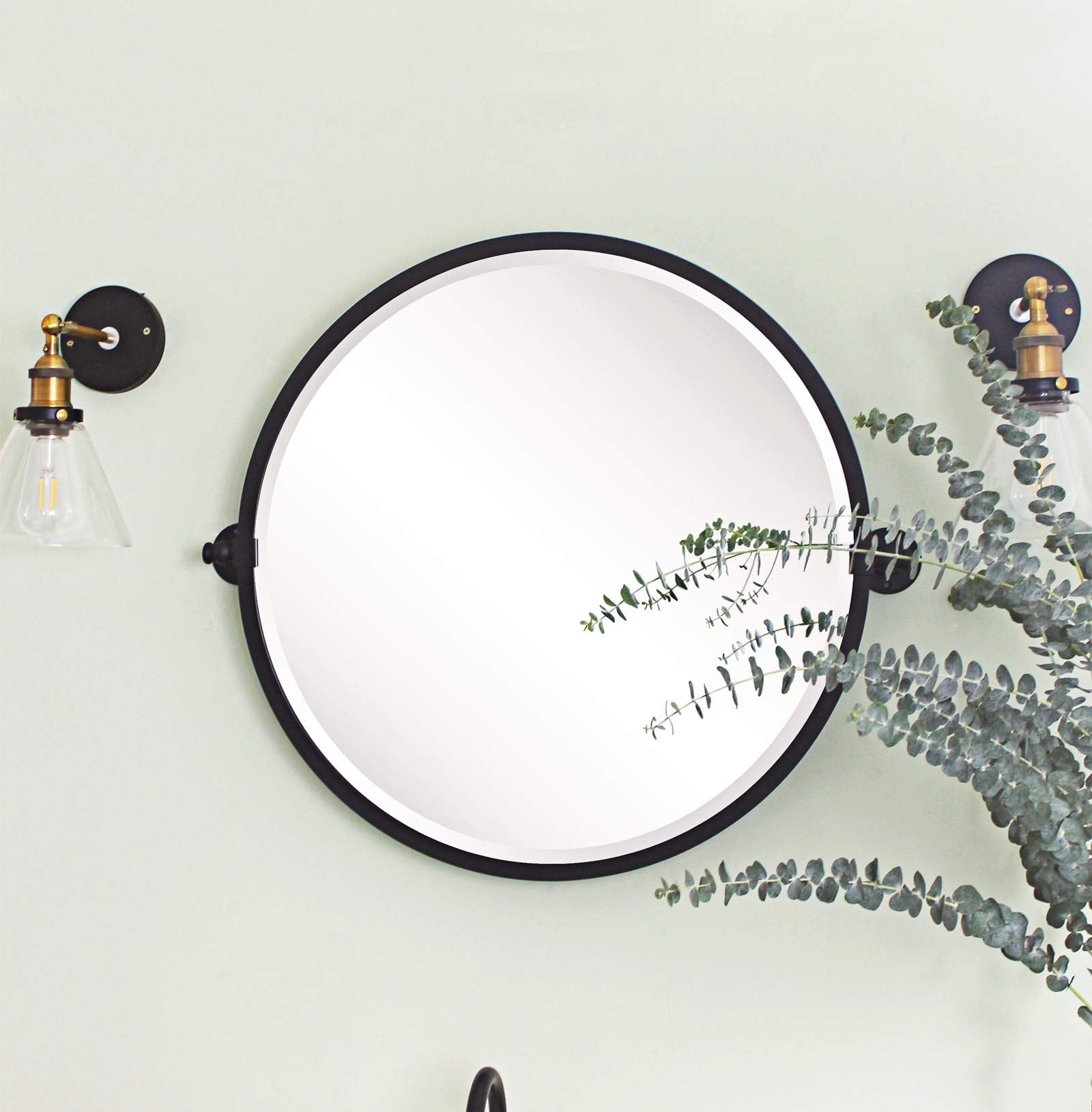 Circle Round Metal Framed Pivoting Wall Mounted Bathroom Vanity Mirror