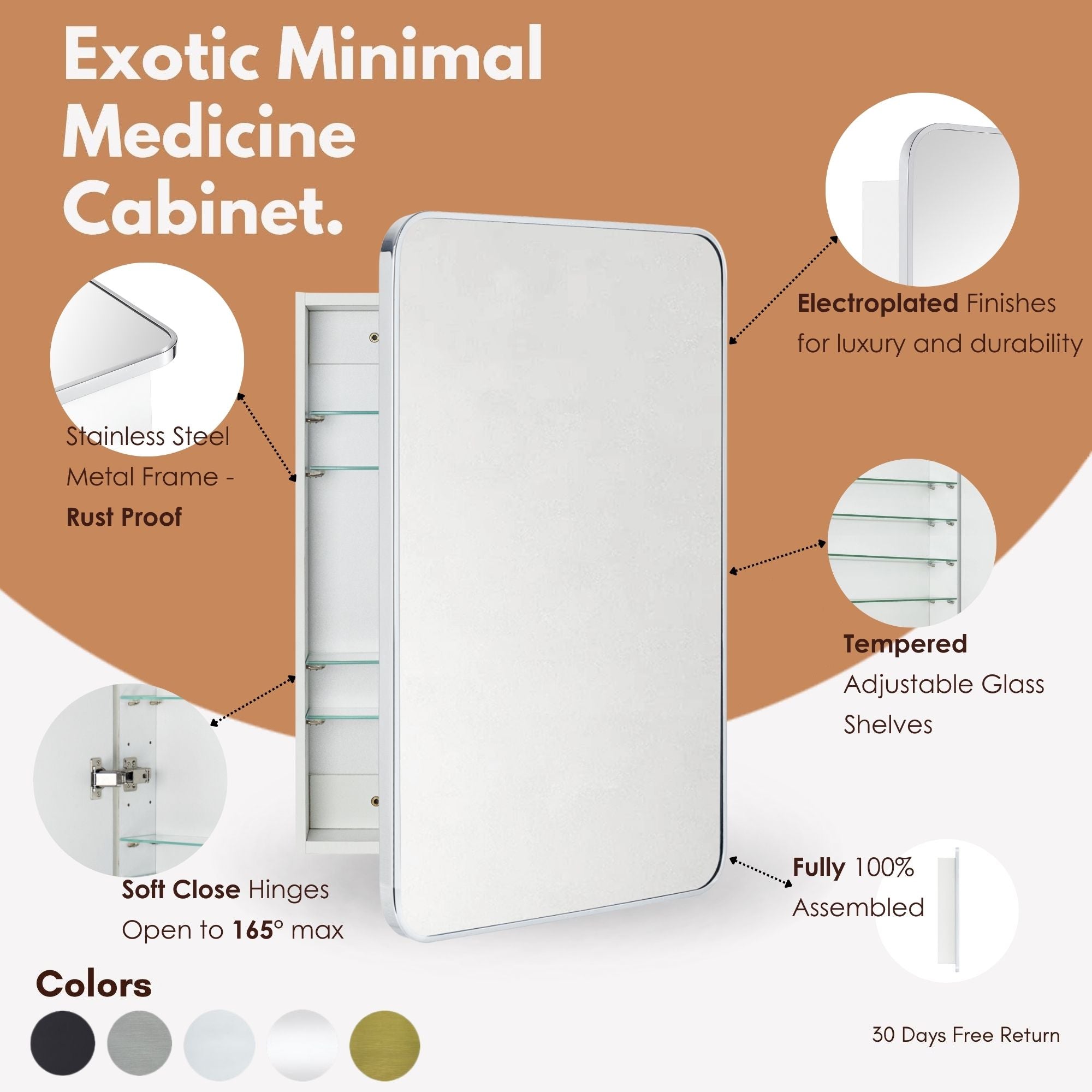 Garnes Rectangular Recessed or Surface Mount Metal Framed Medicine Cabinet with Mirror