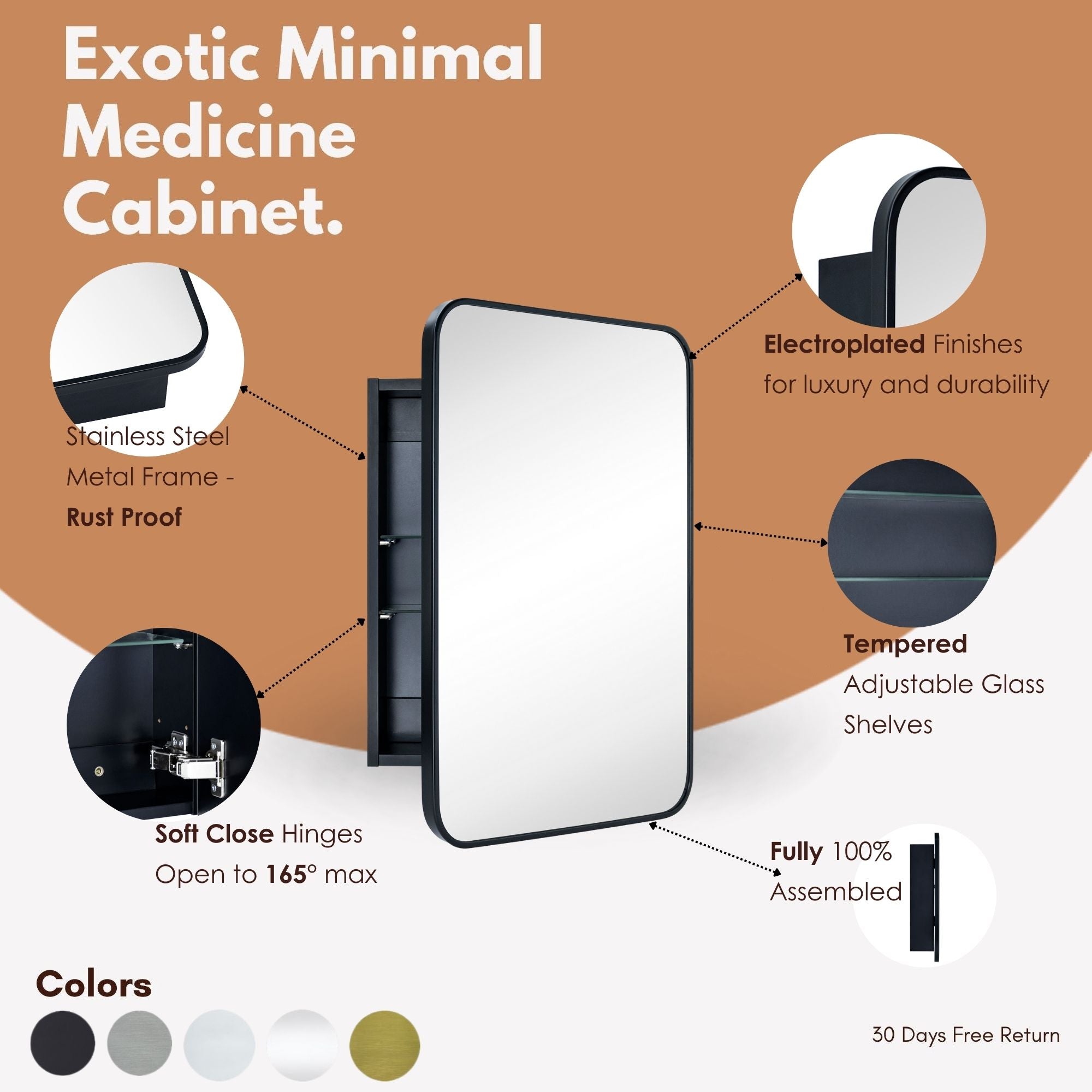 Garnes Rectangular Recessed or Surface Mount Metal Framed Medicine Cabinet with Mirror
