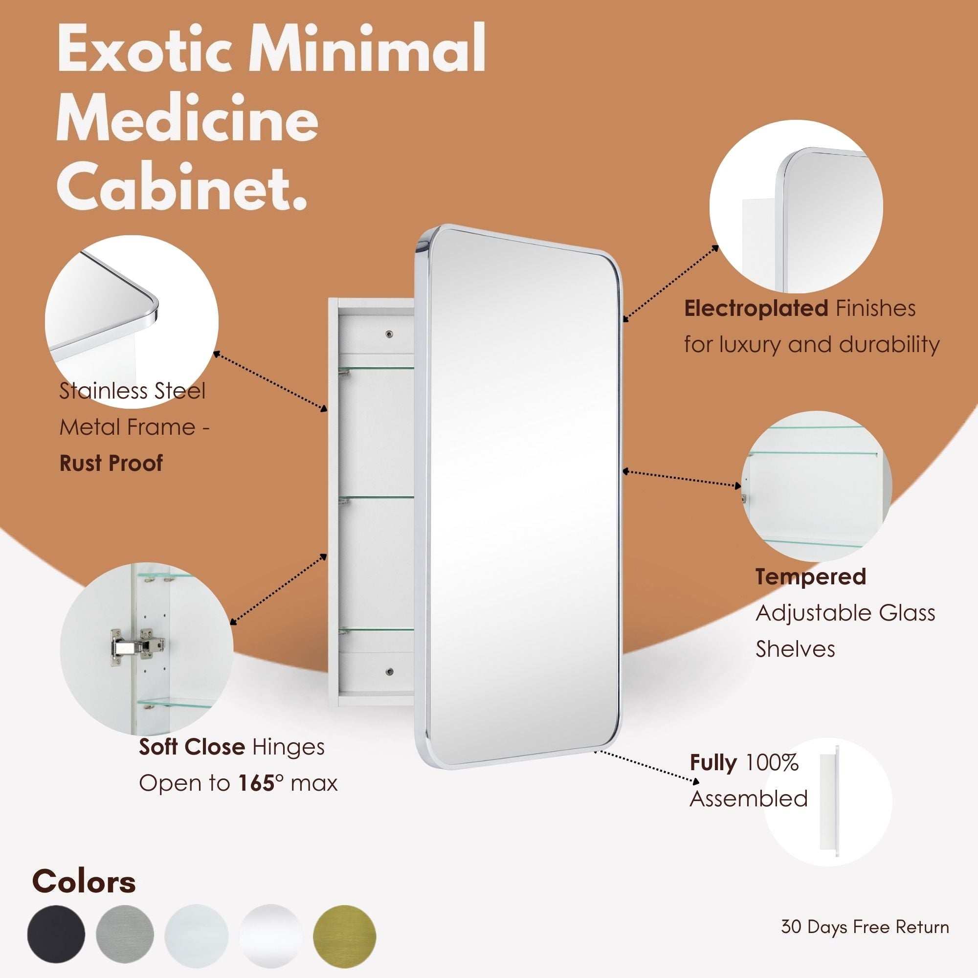 Garnes Rectangular Recessed or Surface Mount Metal Framed Medicine Cabinet with Mirror