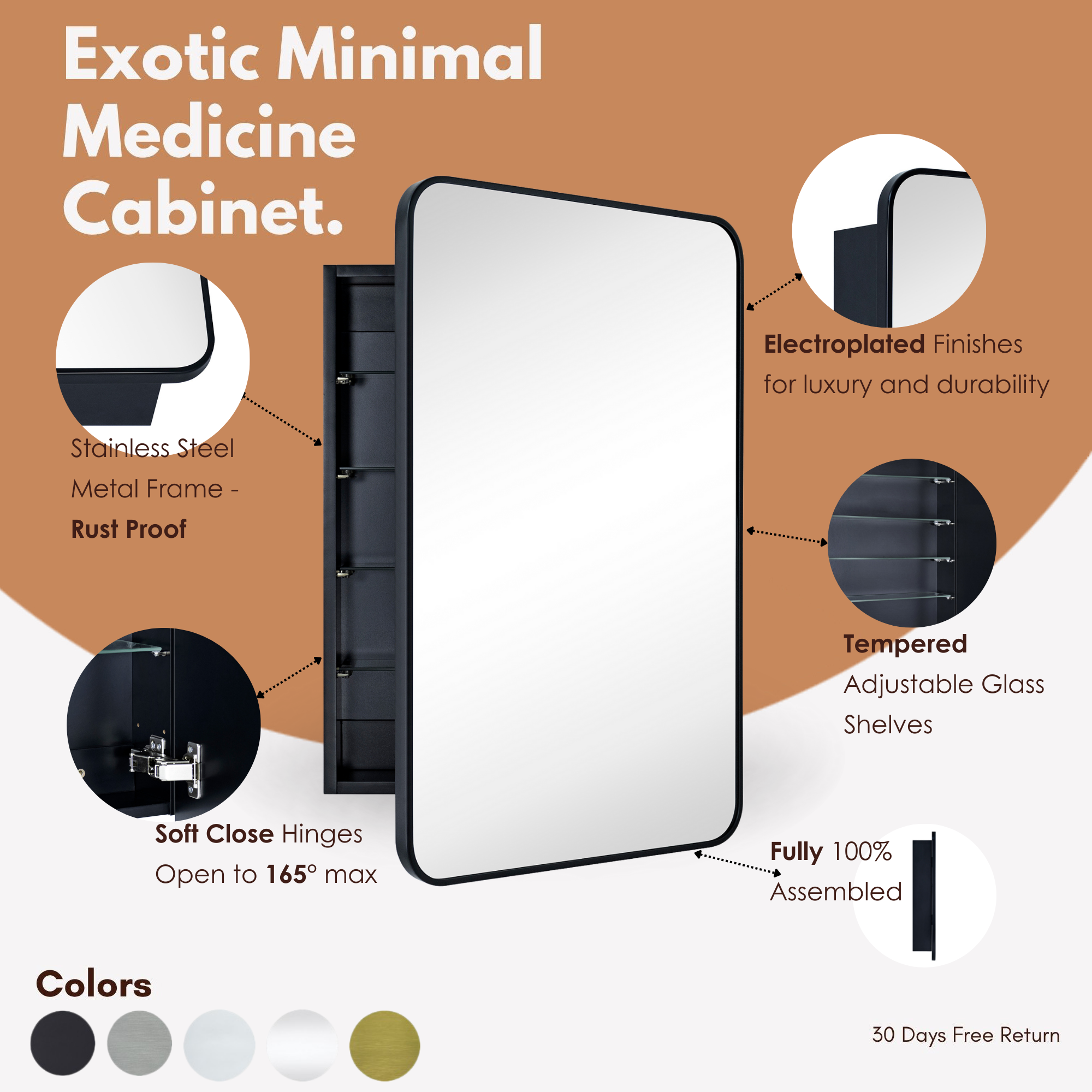 Garnes Rectangular Recessed or Surface Mount Metal Framed Medicine Cabinet with Mirror