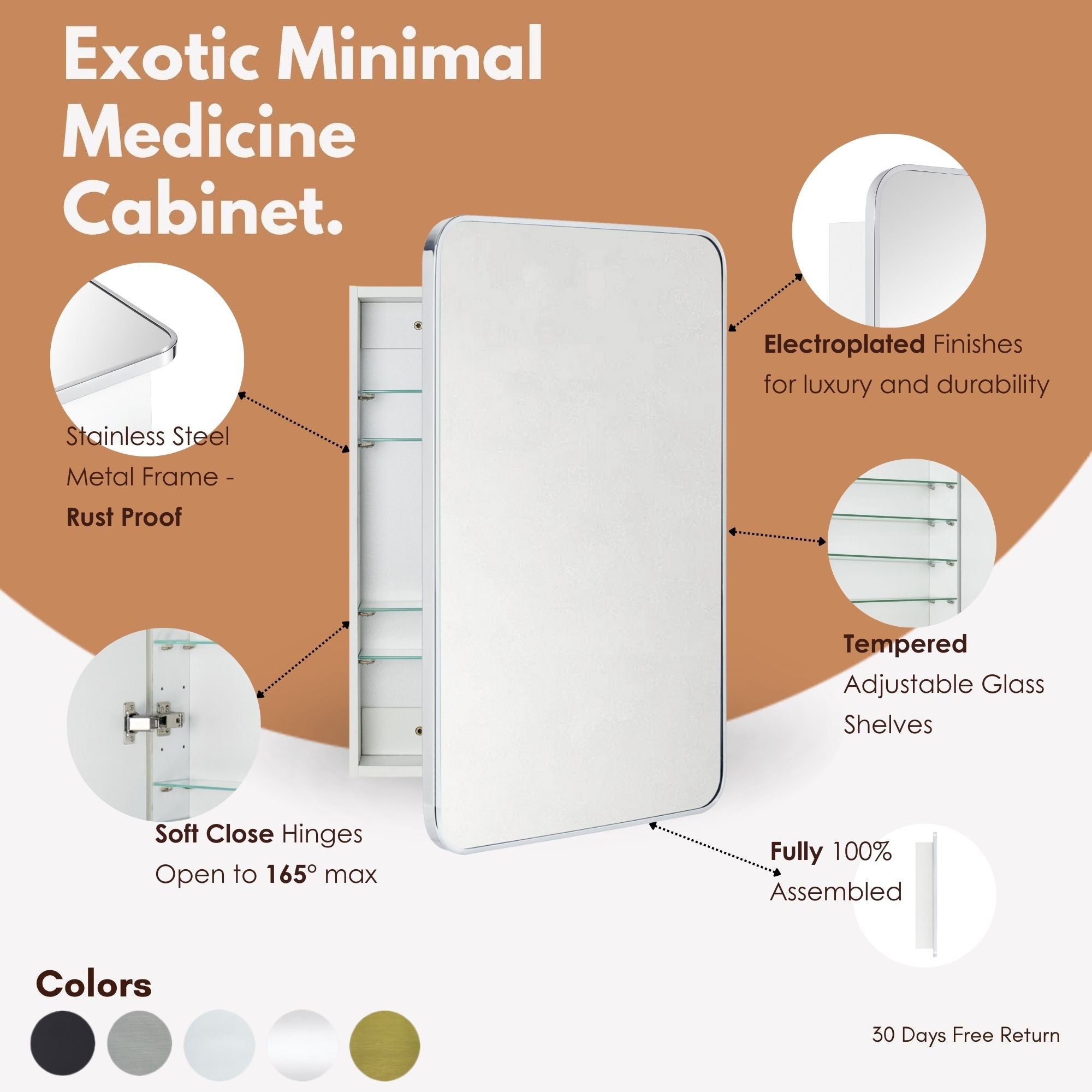 Garnes Rectangular Recessed or Surface Mount Metal Framed Medicine Cabinet with Mirror