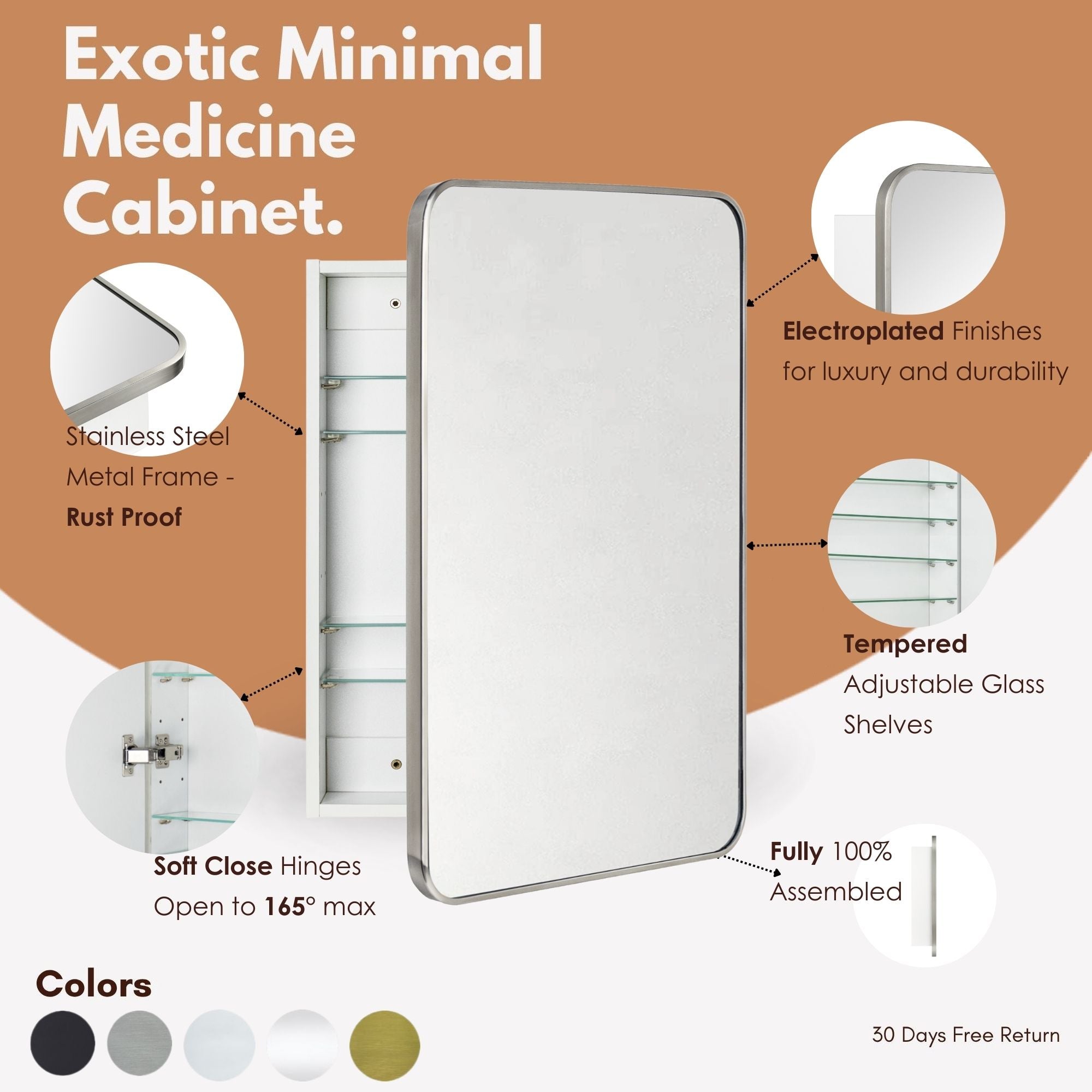 Garnes Rectangular Recessed or Surface Mount Metal Framed Medicine Cabinet with Mirror