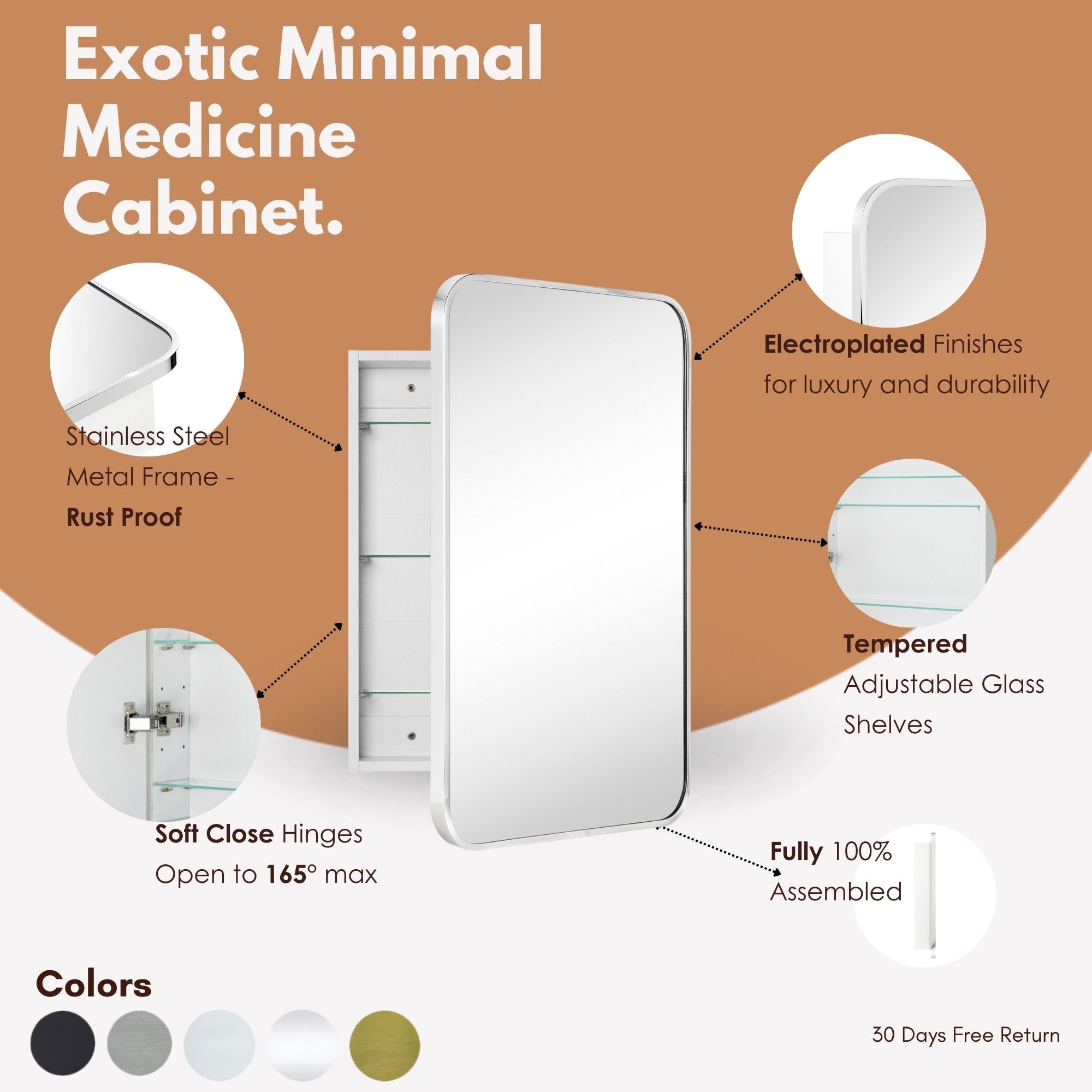 Garnes Rectangular Recessed or Surface Mount Metal Framed Medicine Cabinet with Mirror