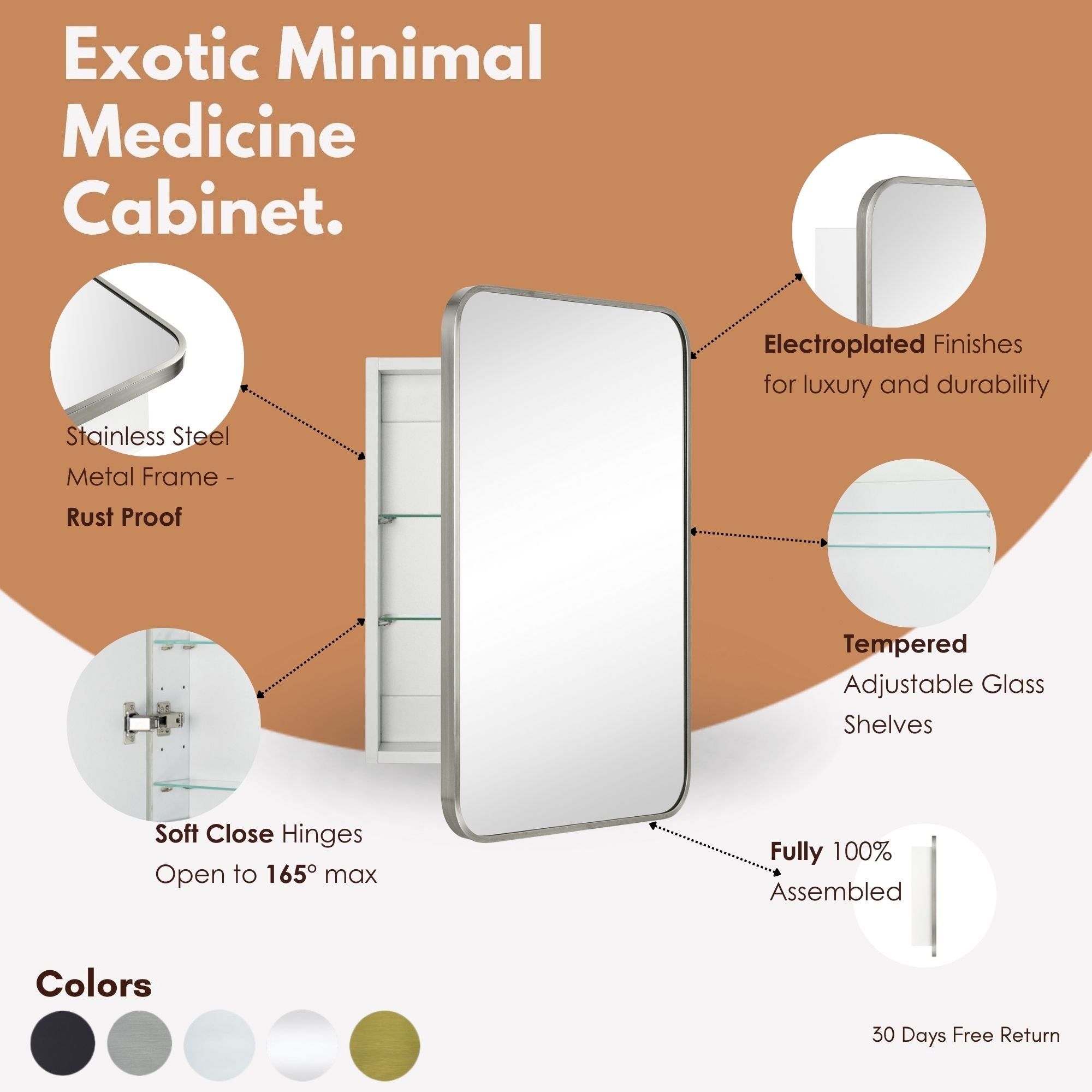 Garnes Rectangular Recessed or Surface Mount Metal Framed Medicine Cabinet with Mirror