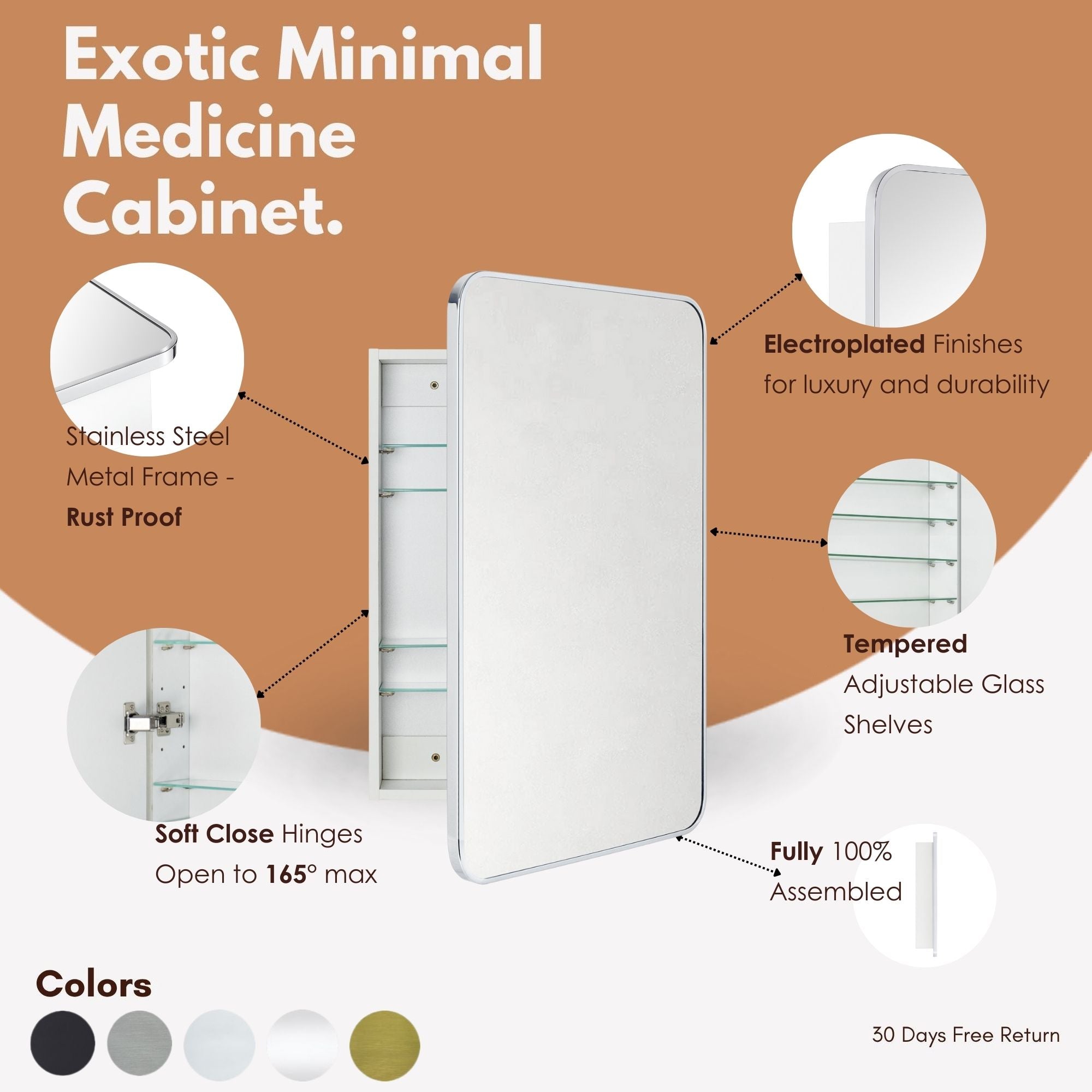 Garnes Rectangular Recessed or Surface Mount Metal Framed Medicine Cabinet with Mirror